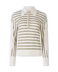 Striped Long Sleeve Polo Sweater - DIHSAN