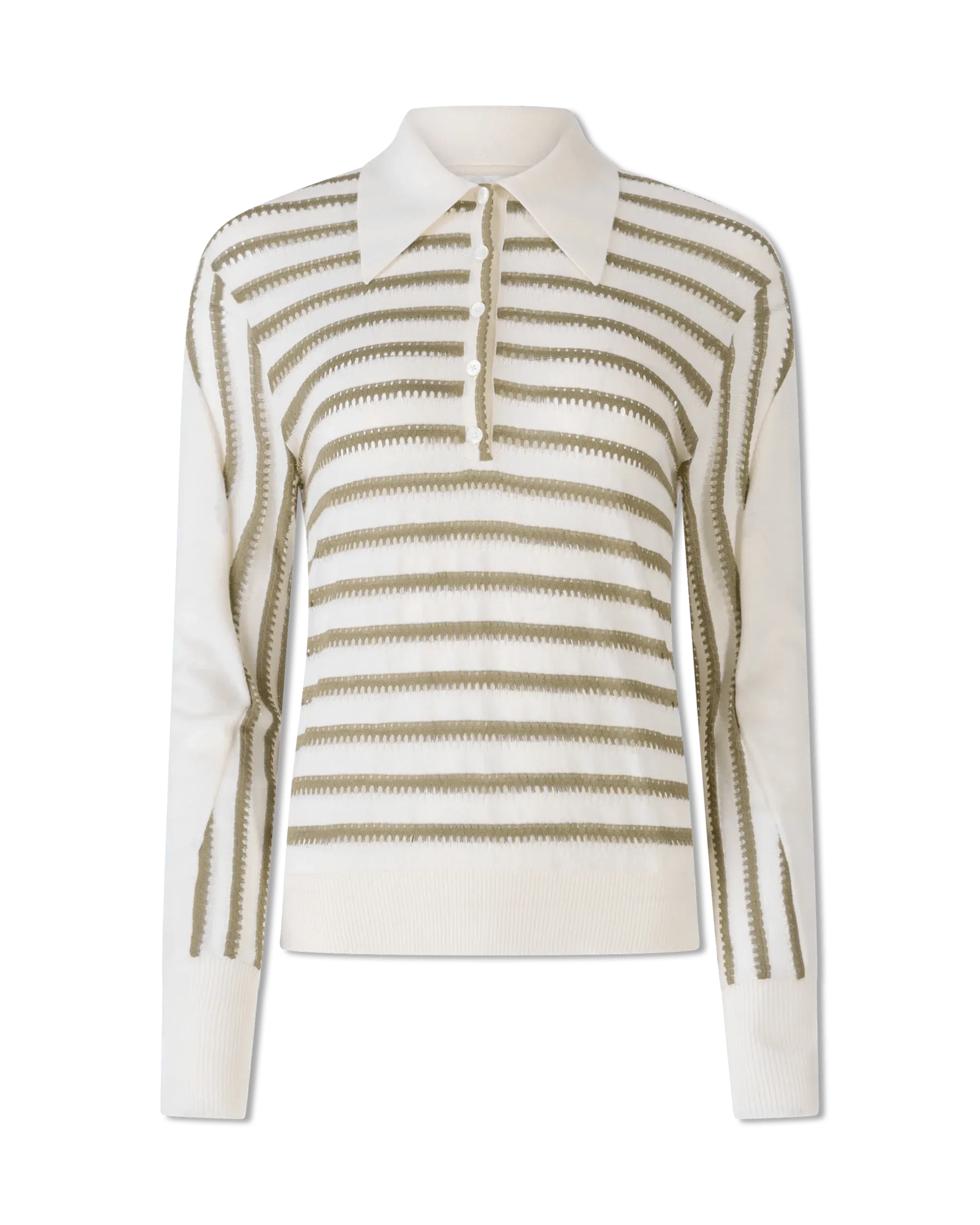 Striped Long Sleeve Polo Sweater - DIHSAN