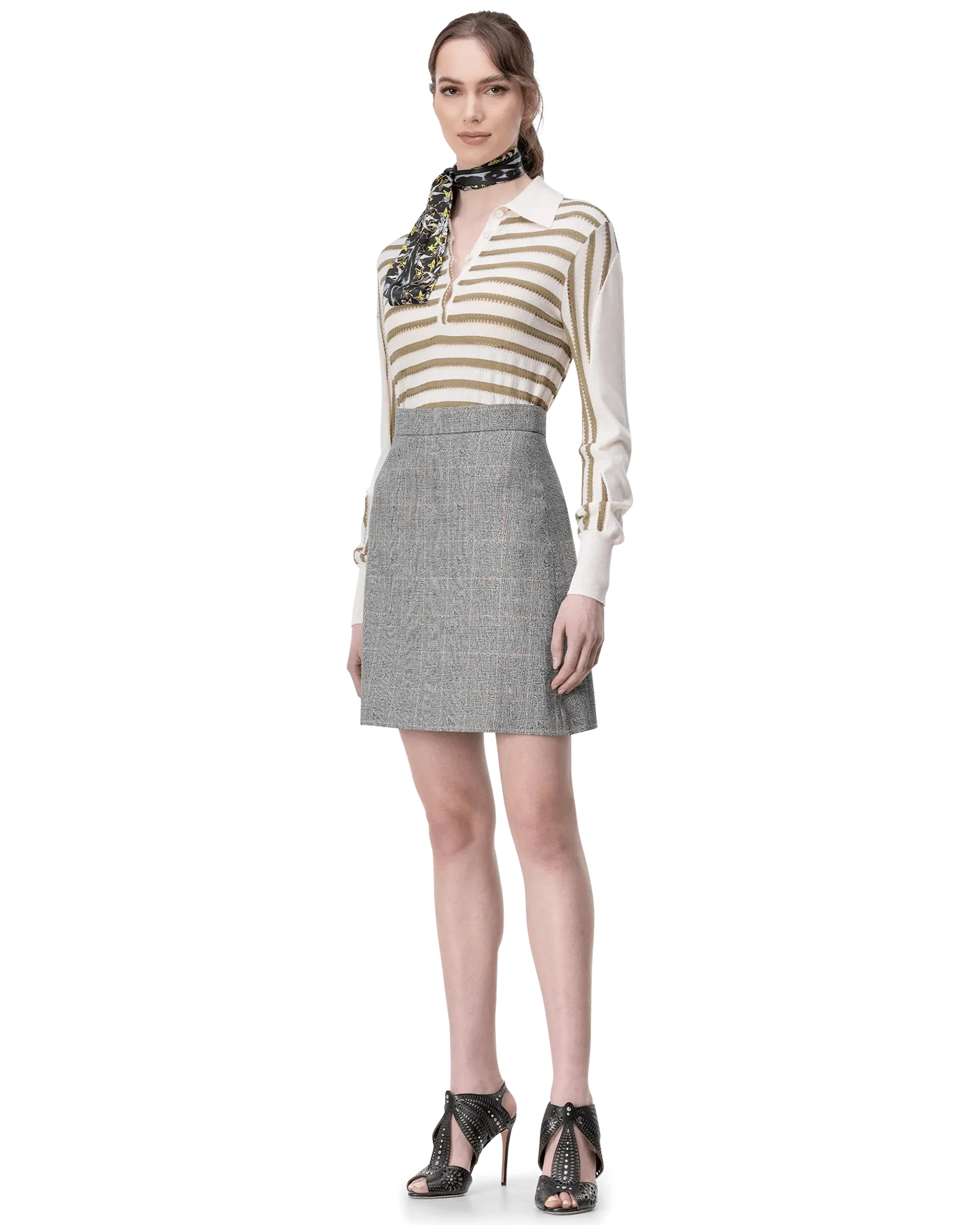 Striped Long Sleeve Polo Sweater - DIHSAN