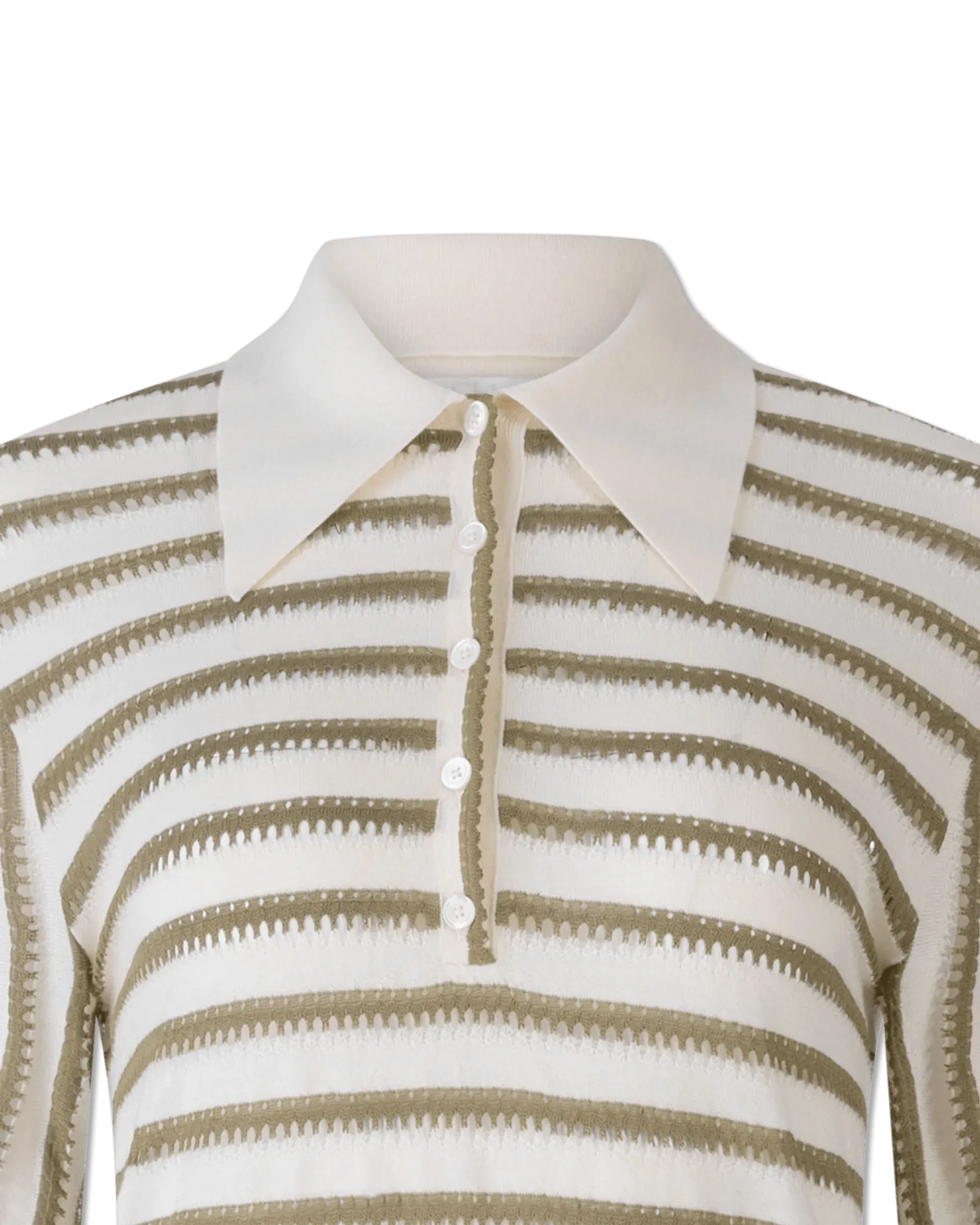 Striped Long Sleeve Polo Sweater - DIHSAN