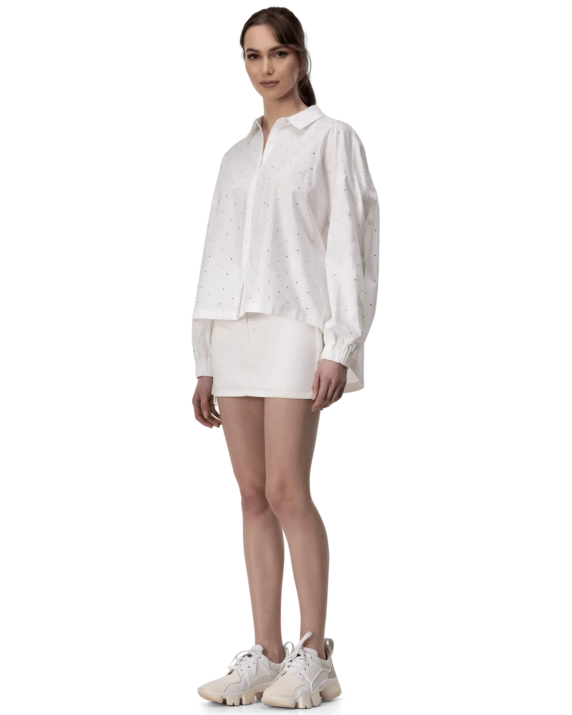 Rhinestone Embellished Poplin Shirt - DIHSAN