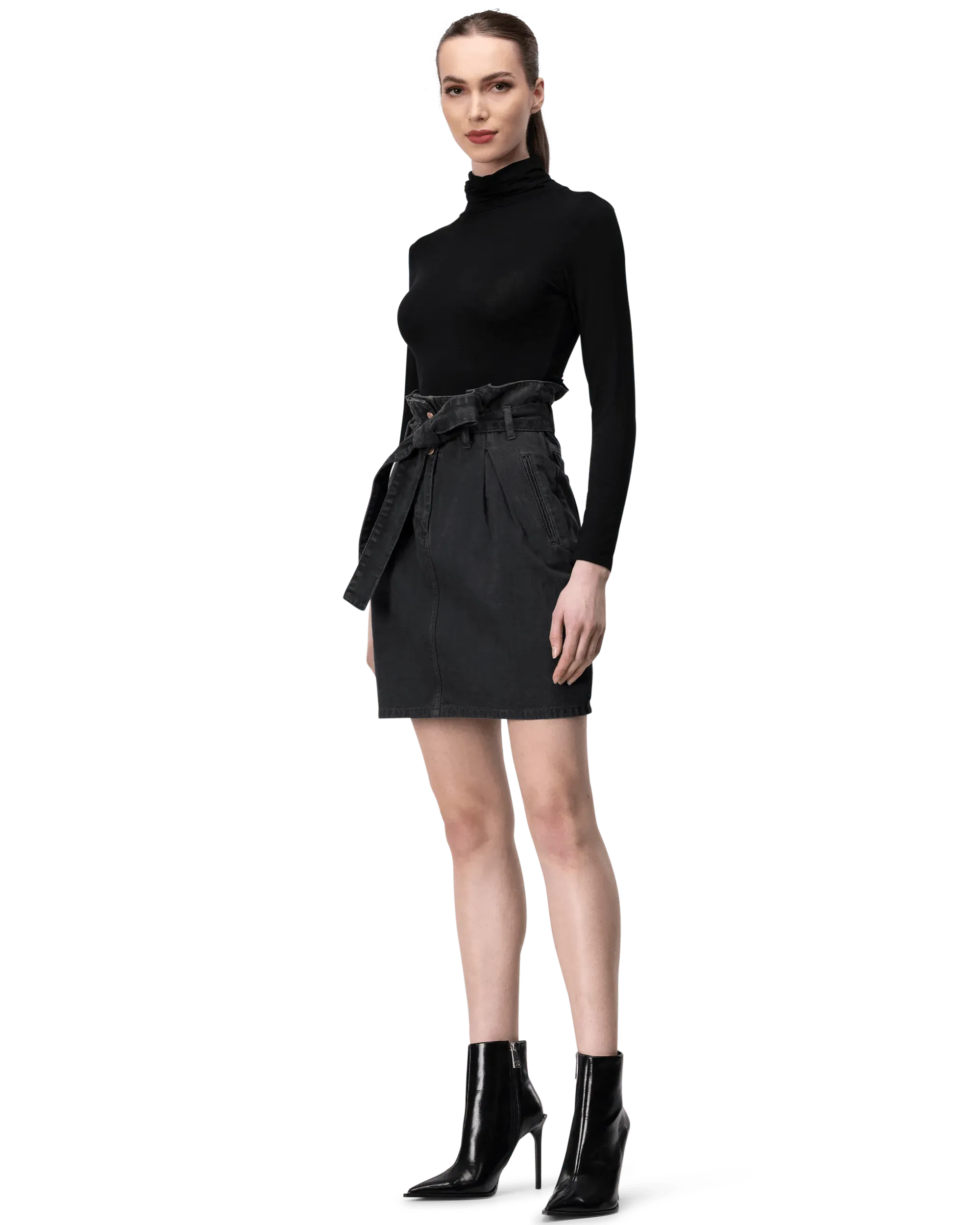 Paperbag Waist Denim Mini Skirt - DIHSAN