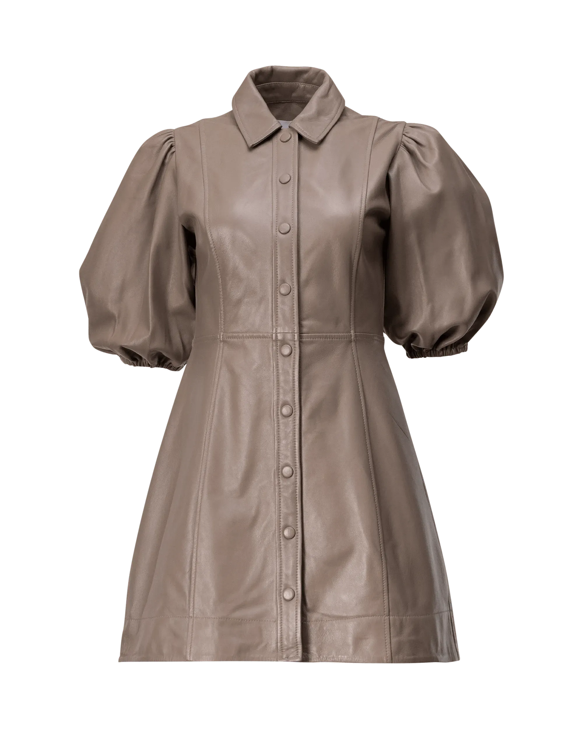Ganni Lamb Leather Mini Dress Fossil Size 40