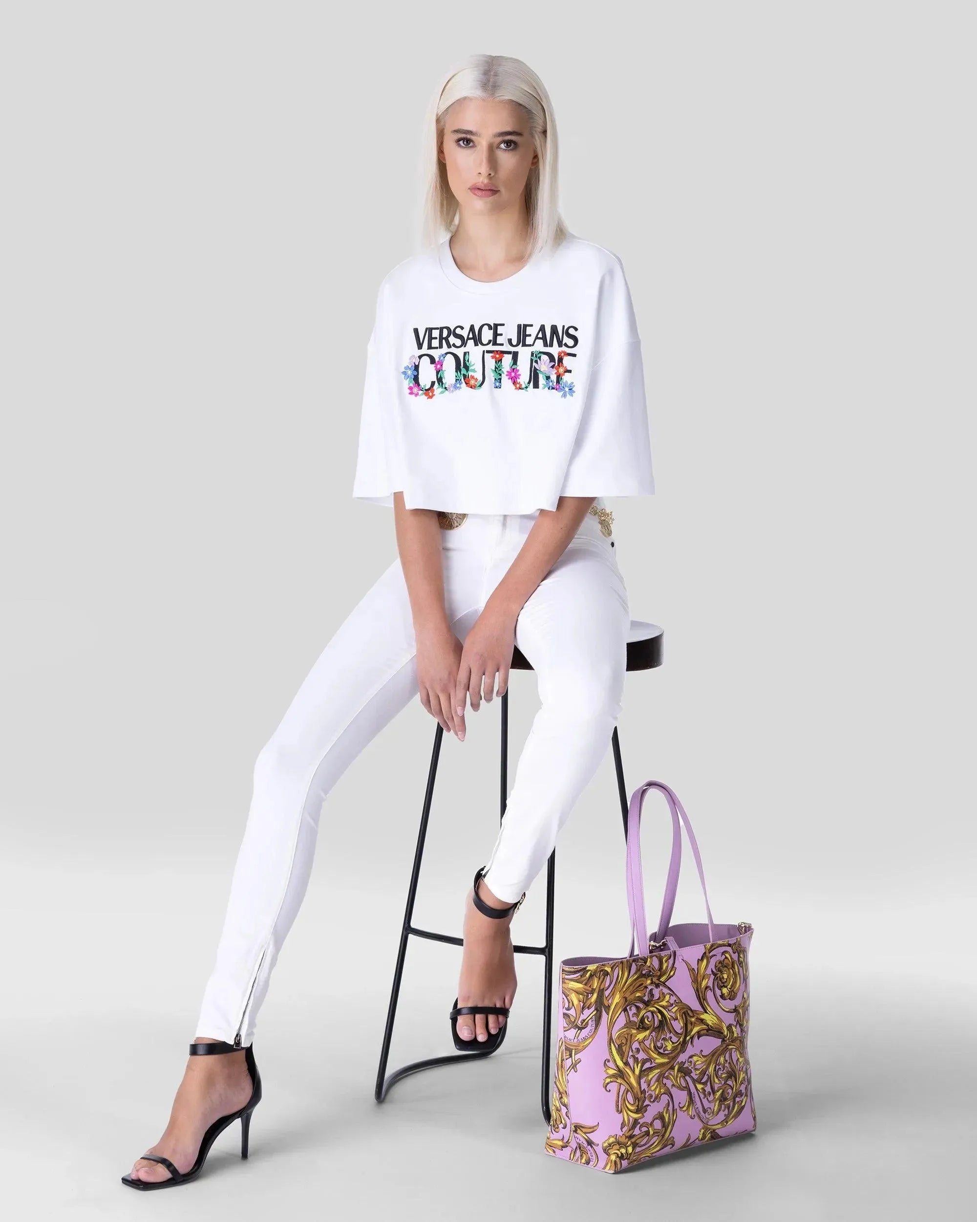 Glitter Logo Printed Cropped T-shirt - DIHSAN
