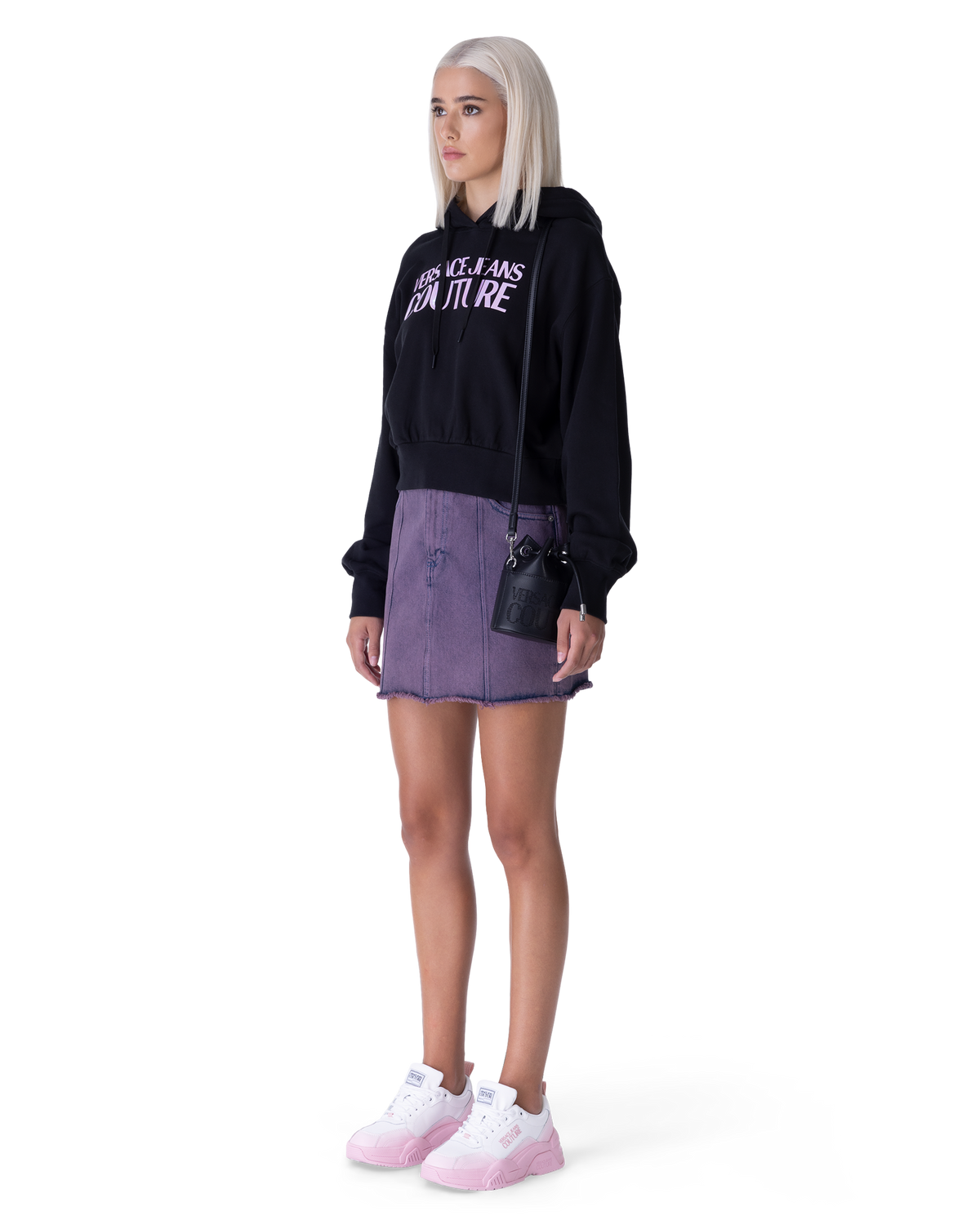 Black Cotton Printed Logo Hoodie by Versace Jeans Couture | DIHSAN