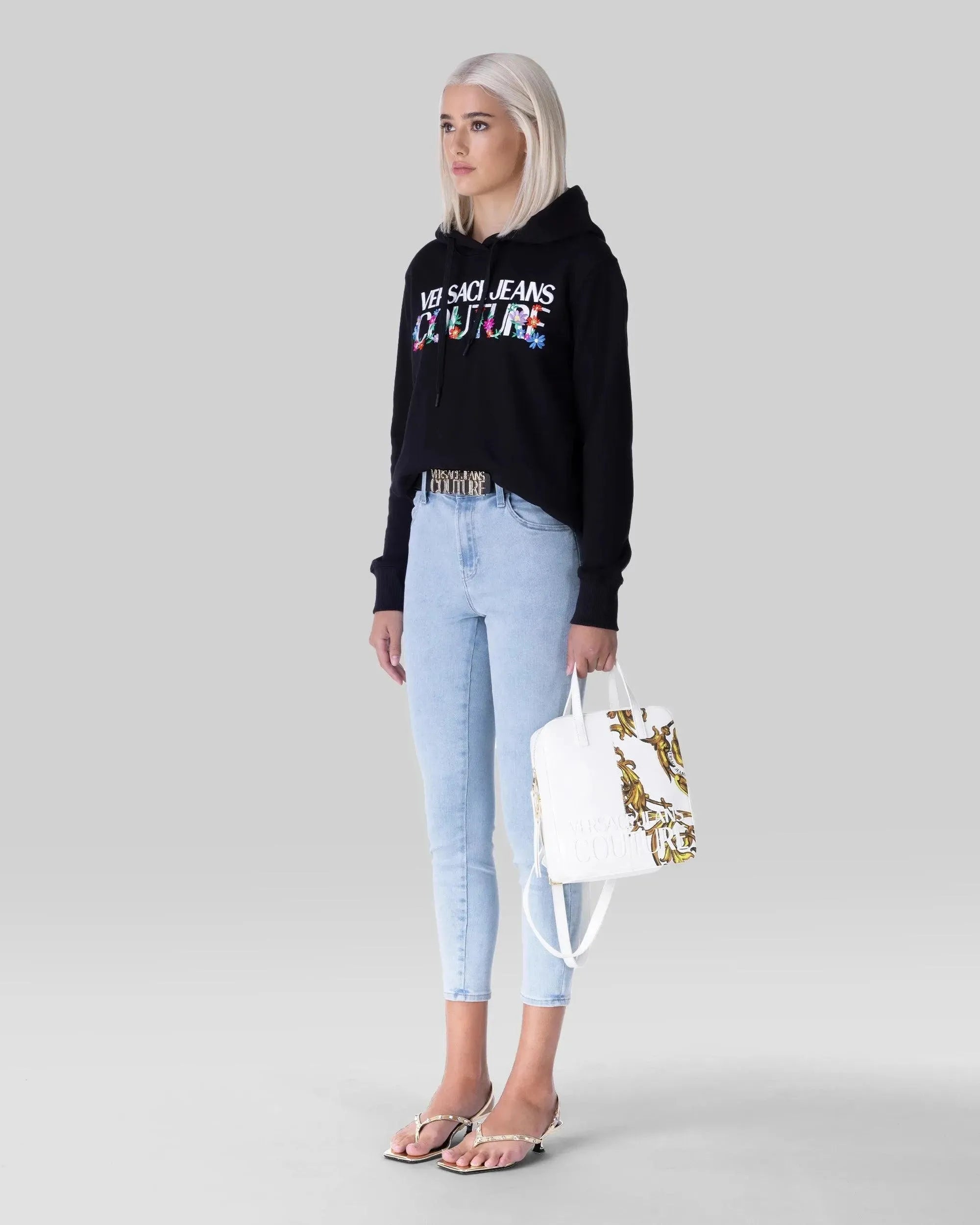 Floral Embroidered Logo Hoodie - DIHSAN