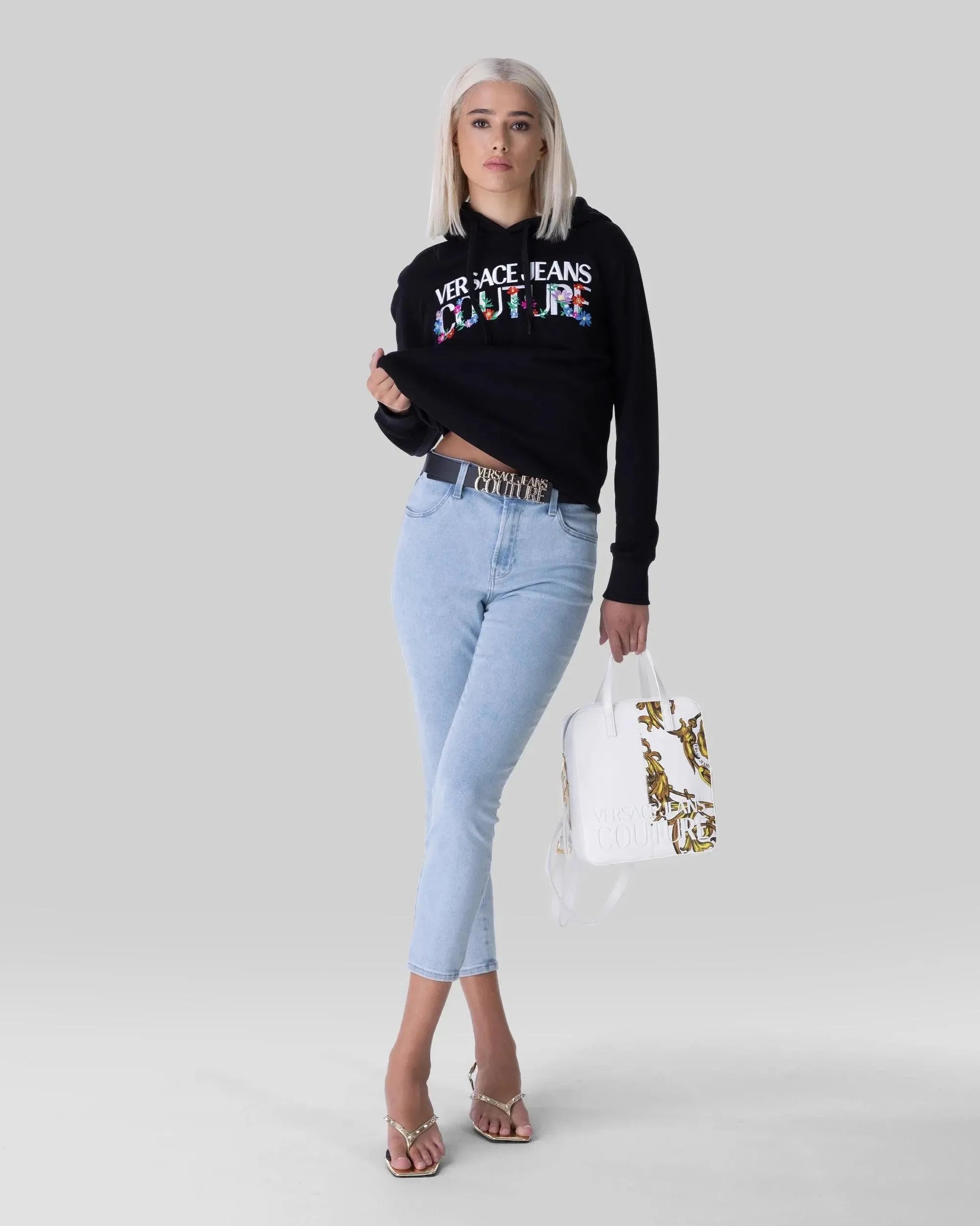 Floral Embroidered Logo Hoodie - DIHSAN
