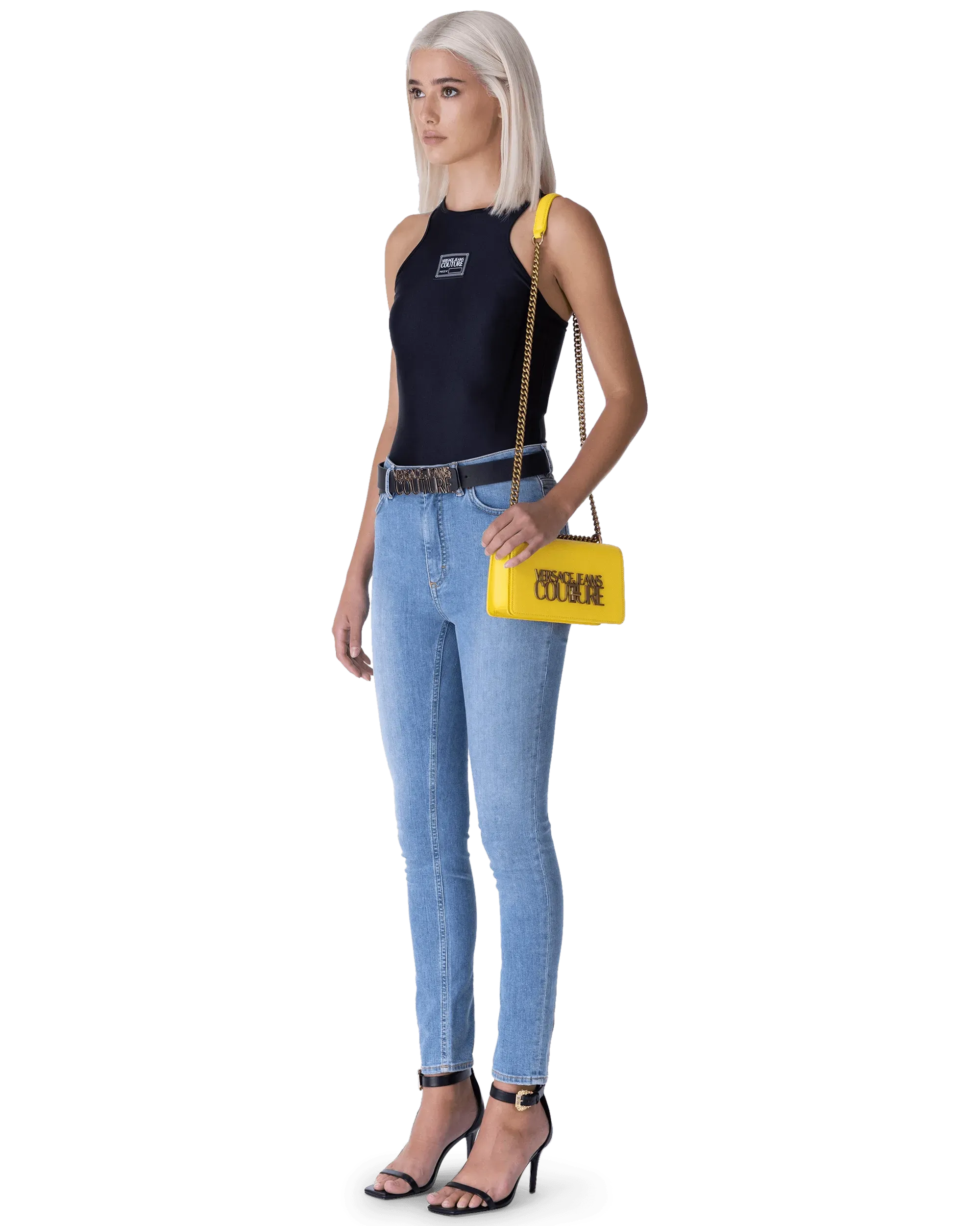 Leather Belt With Gold Trim Logo - DIHSAN