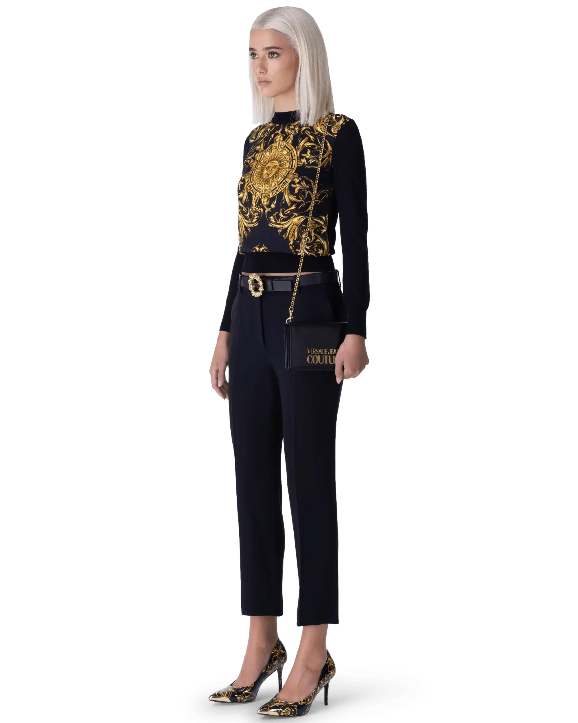 Black Bovine Baroque Logo Leather Belt by Versace Jeans Couture | DIHSAN