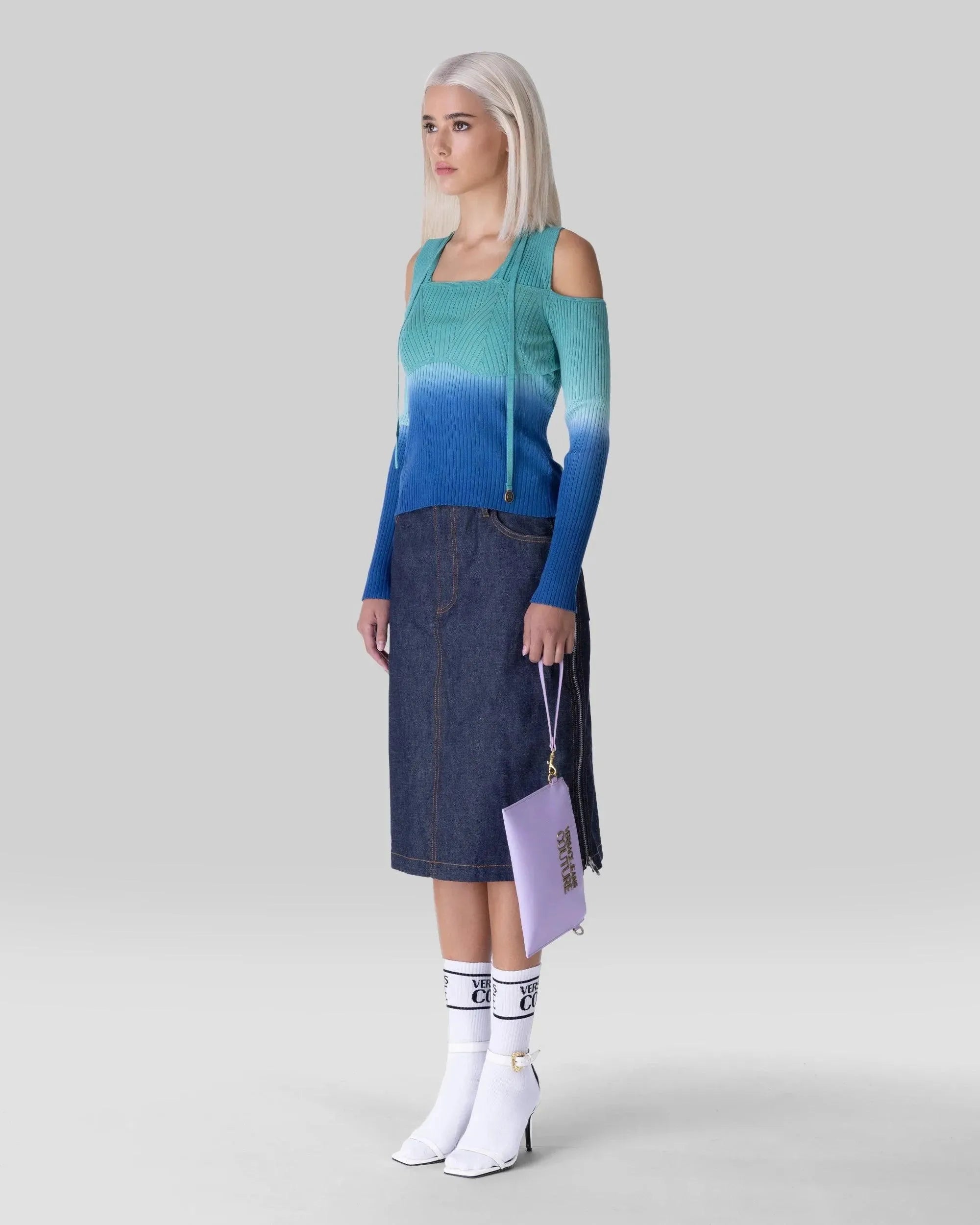 Cold Shoulder Ombre Sweater - DIHSAN