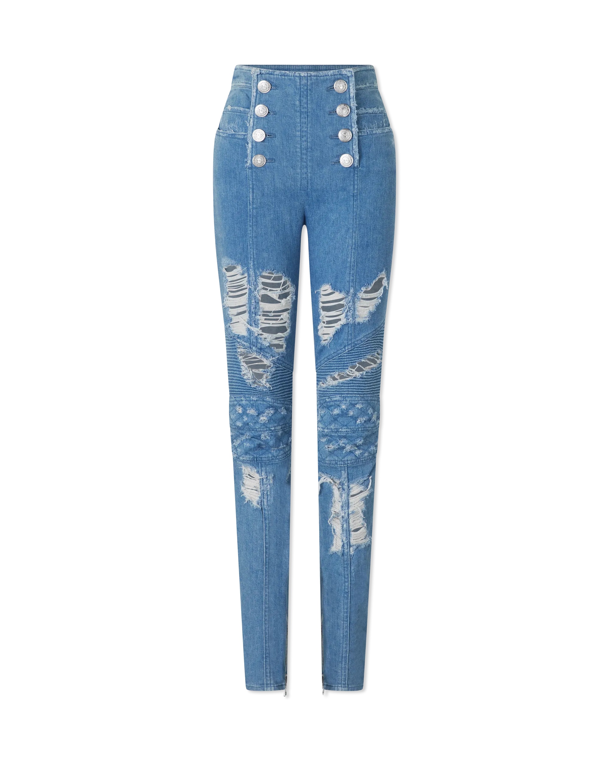 Distressed Button Up Skinny Jeans