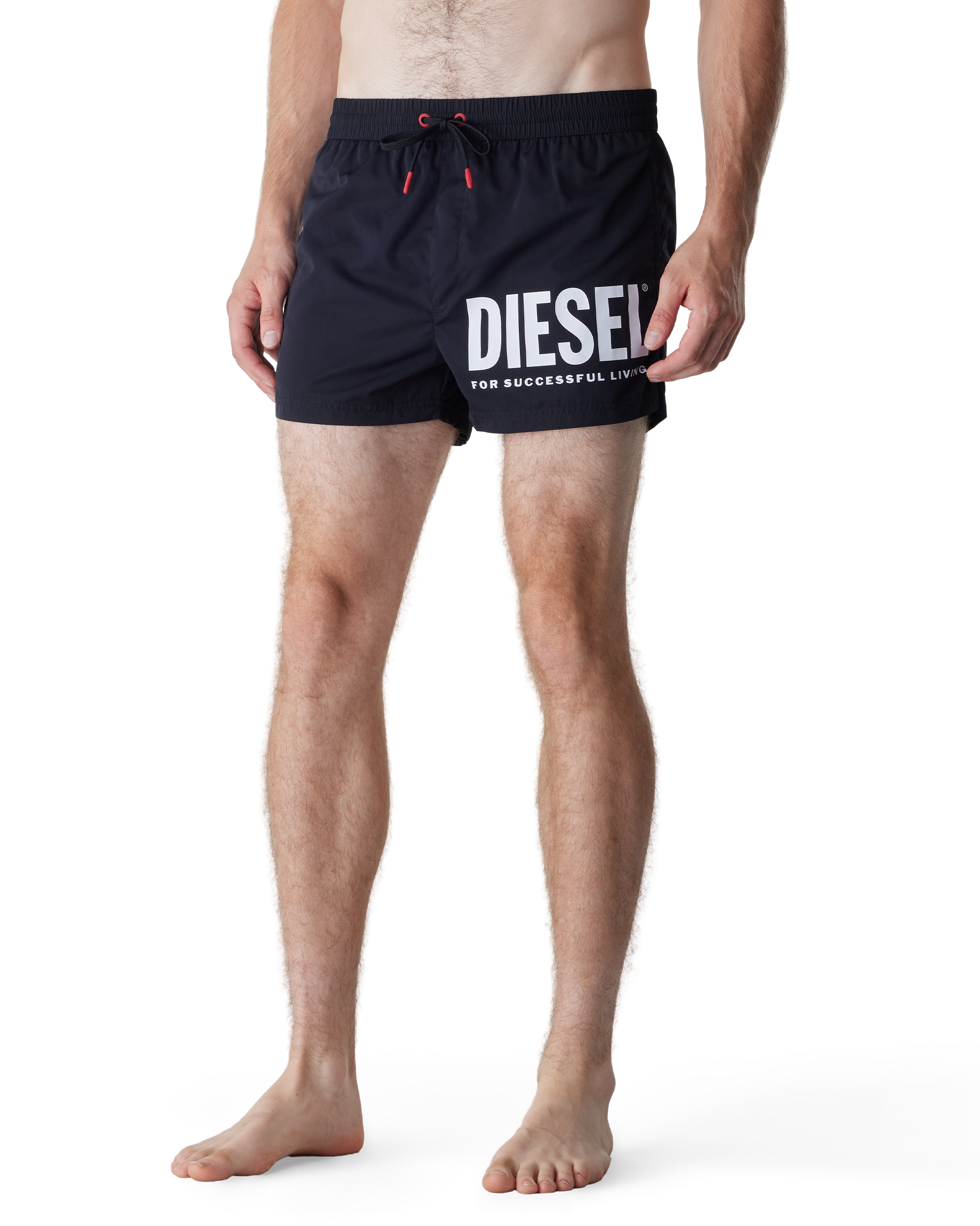 Black/Red Polyester BMBX-Mario-34 Swim Shorts by Diesel | DIHSAN
