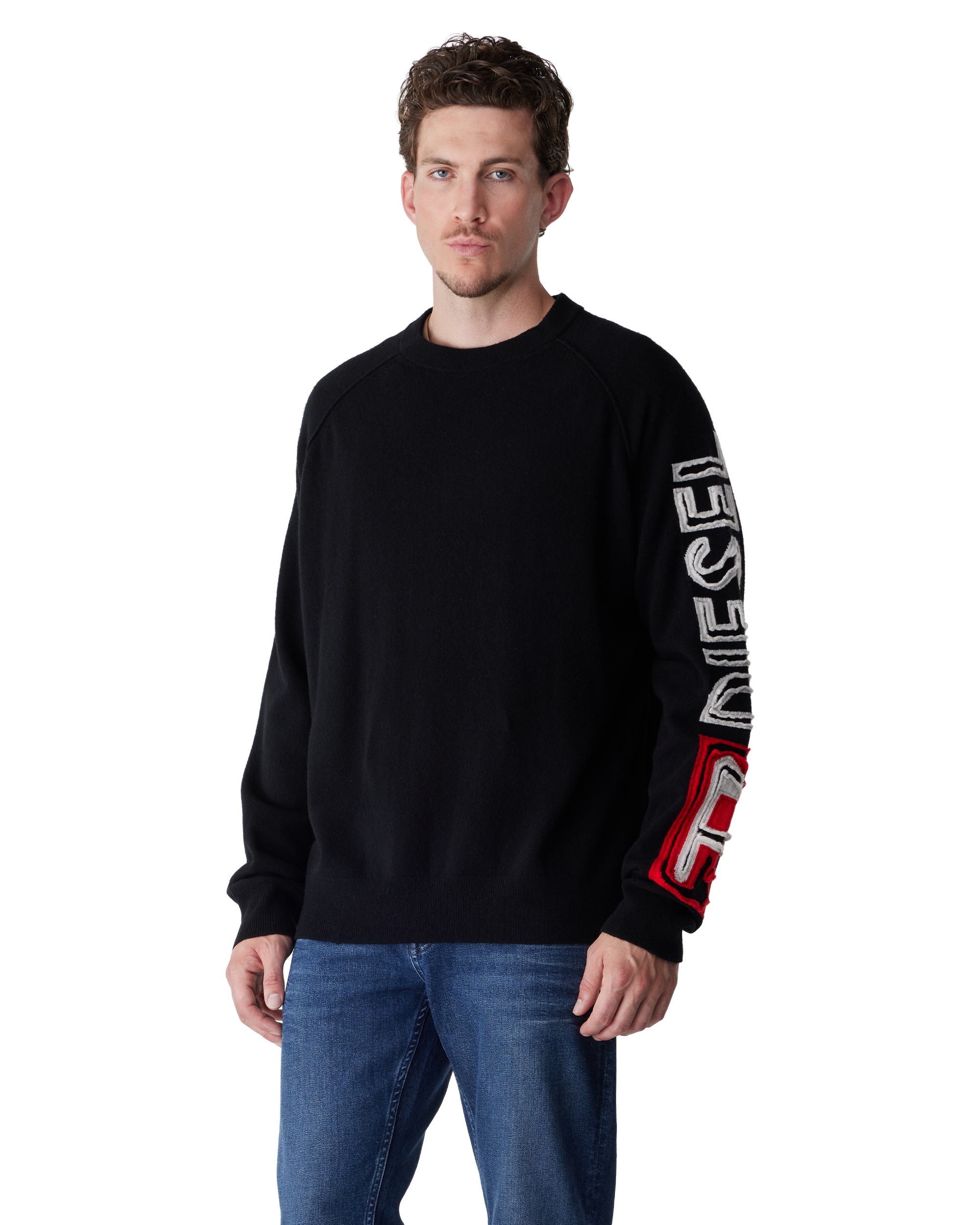 Deep Black Wool K-Saria Distressed Wool Logo Sweater by Diesel | DIHSAN