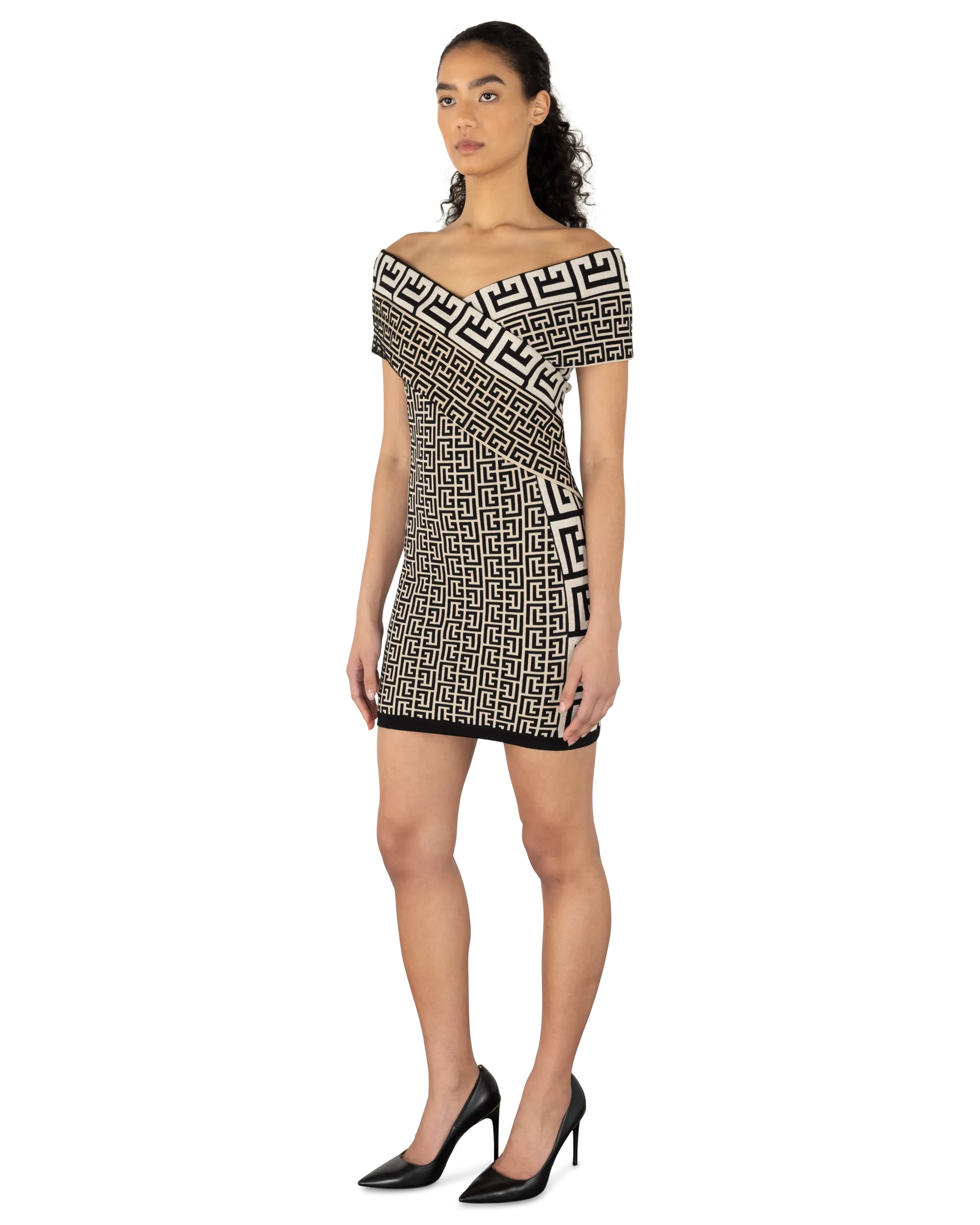 Off-Shoulder Monogram Knit Mini Dress