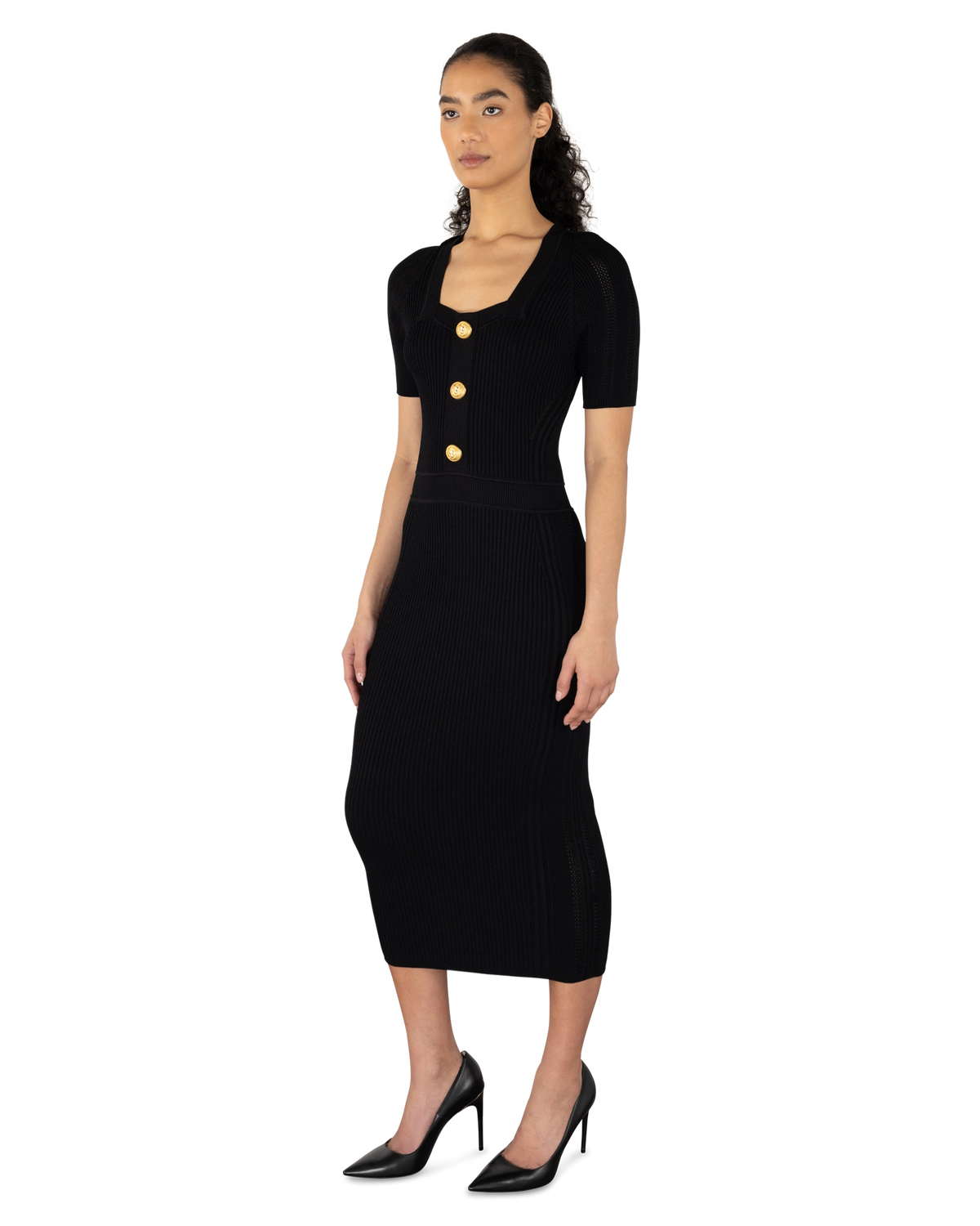 balmain black knit dress Womens | | Short Sleeve Ribbed Midi | EU 42 balmain jacket