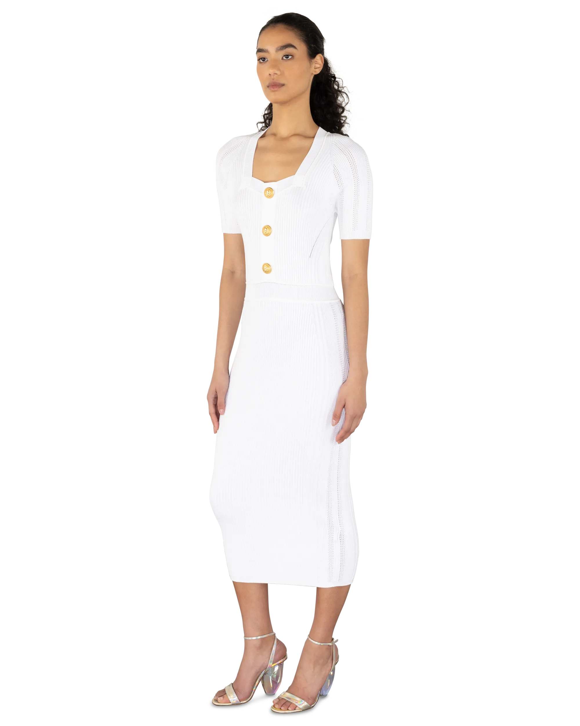 Short Sleeve Ribbed Knit Midi Dress