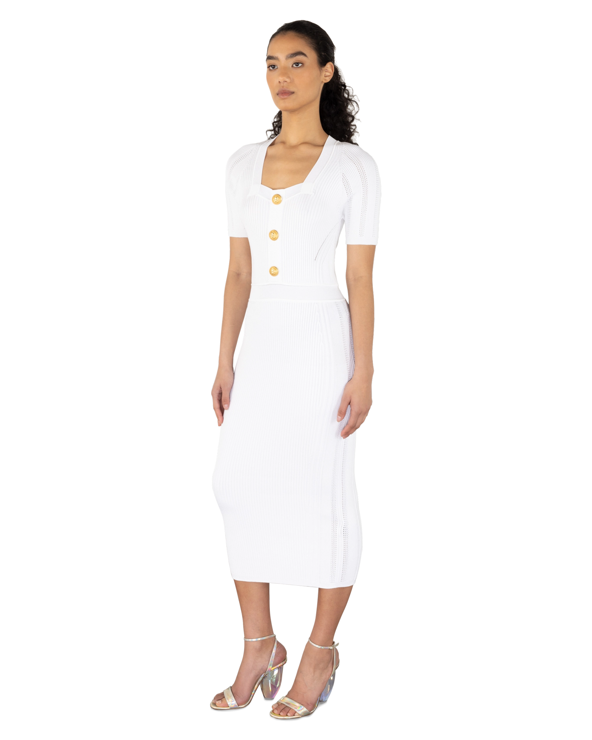 Short Sleeve Ribbed Knit Midi Dress