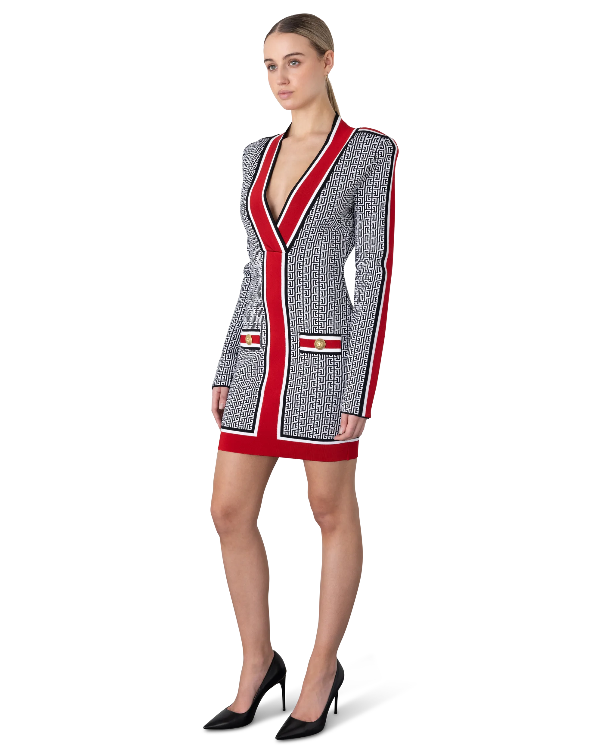 V-Neck Monogram Knit Mini Dress