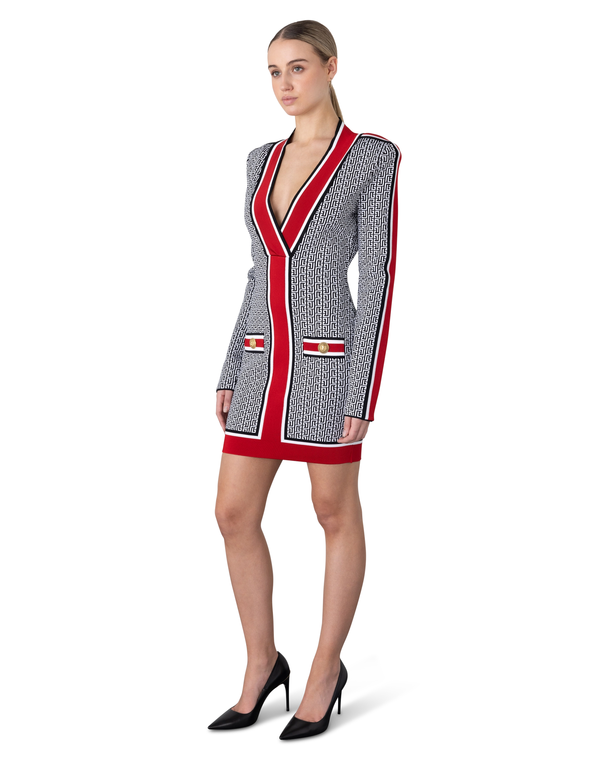 V-Neck Monogram Knit Mini Dress