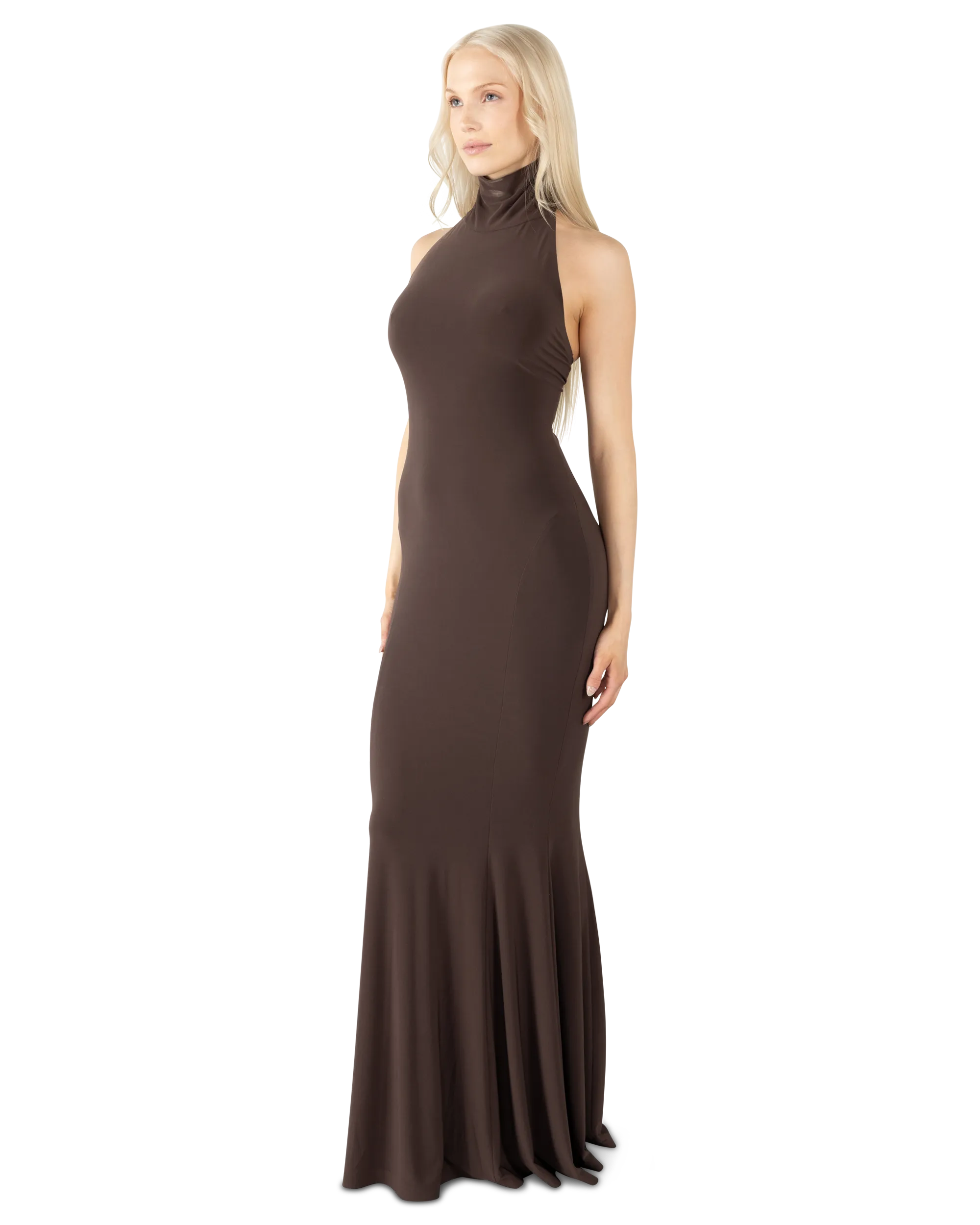 Norma Kamali Dress Halter Turtleneck Fish Tail Gown