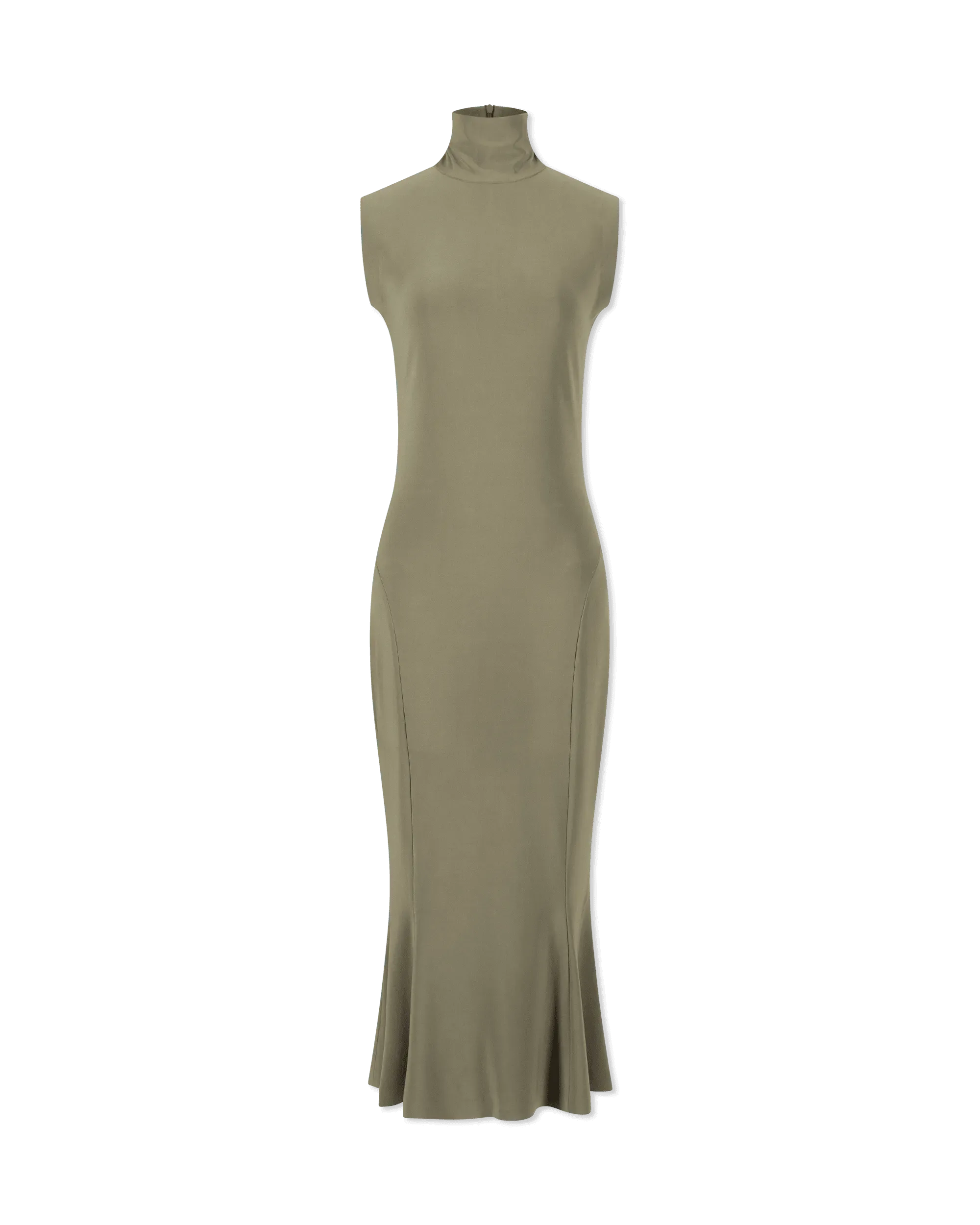 Sleeveless Turtleneck Fishtail Midi Dress - DIHSAN