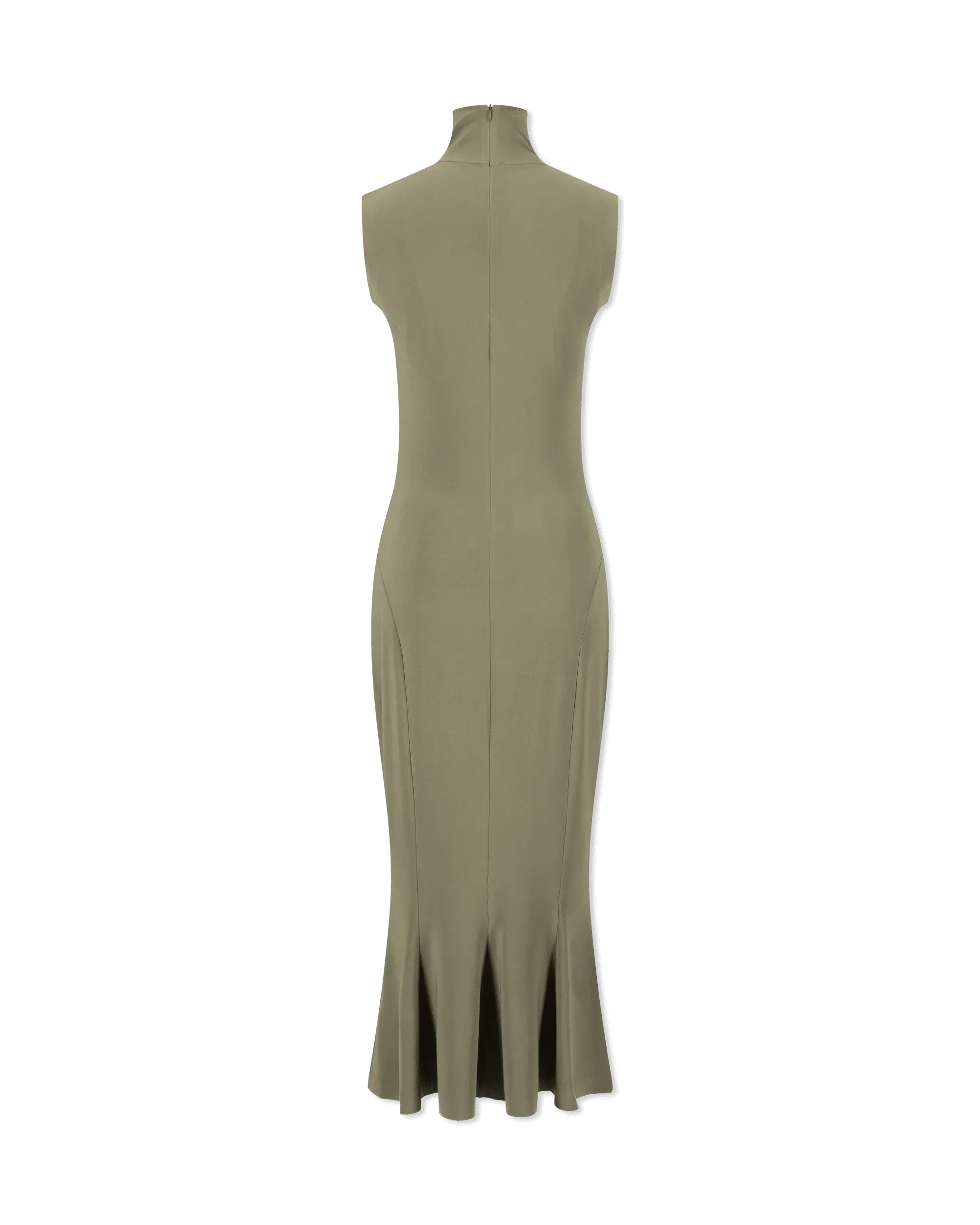 Sleeveless Turtleneck Fishtail Midi Dress - DIHSAN