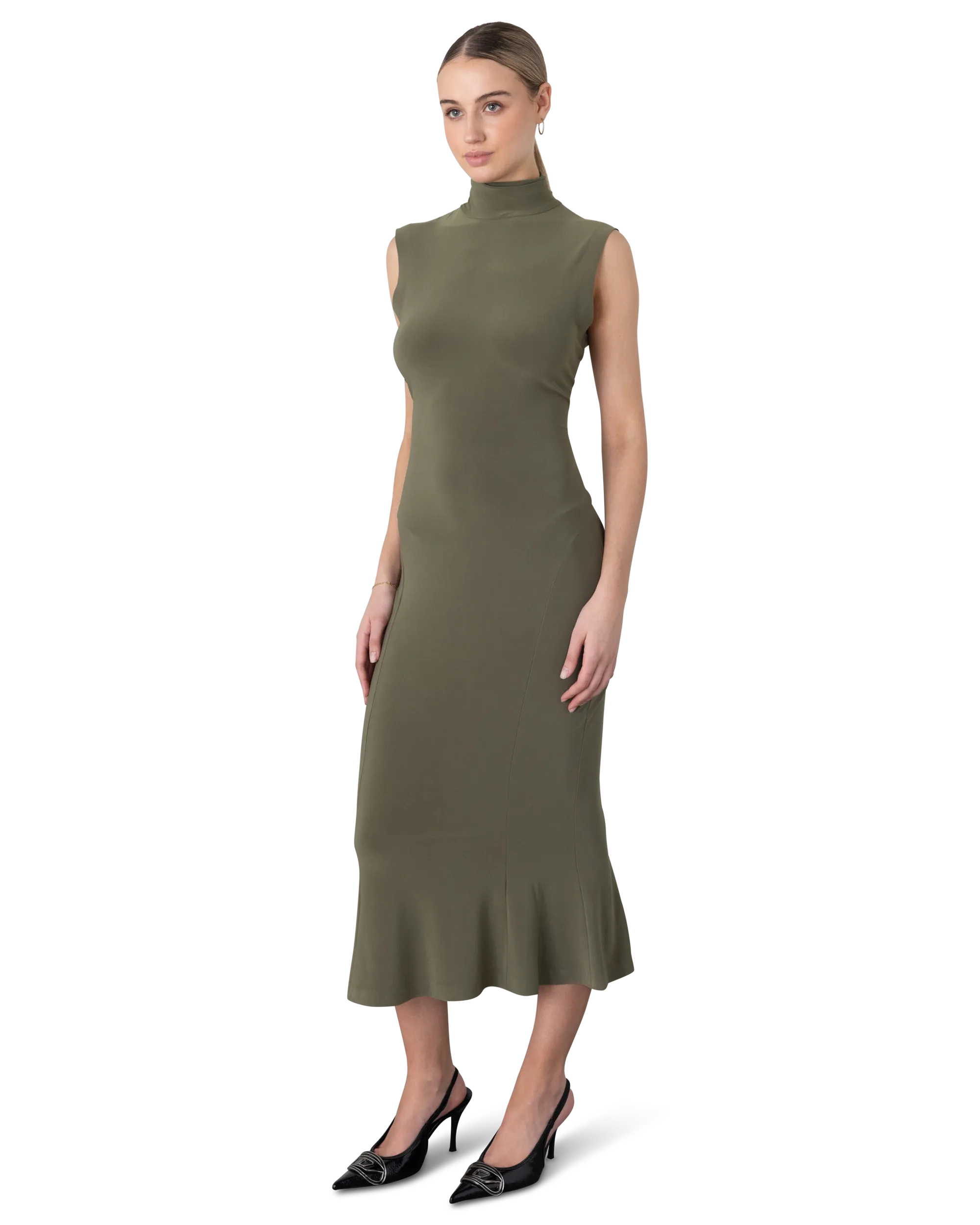 Sleeveless Turtleneck Fishtail Midi Dress