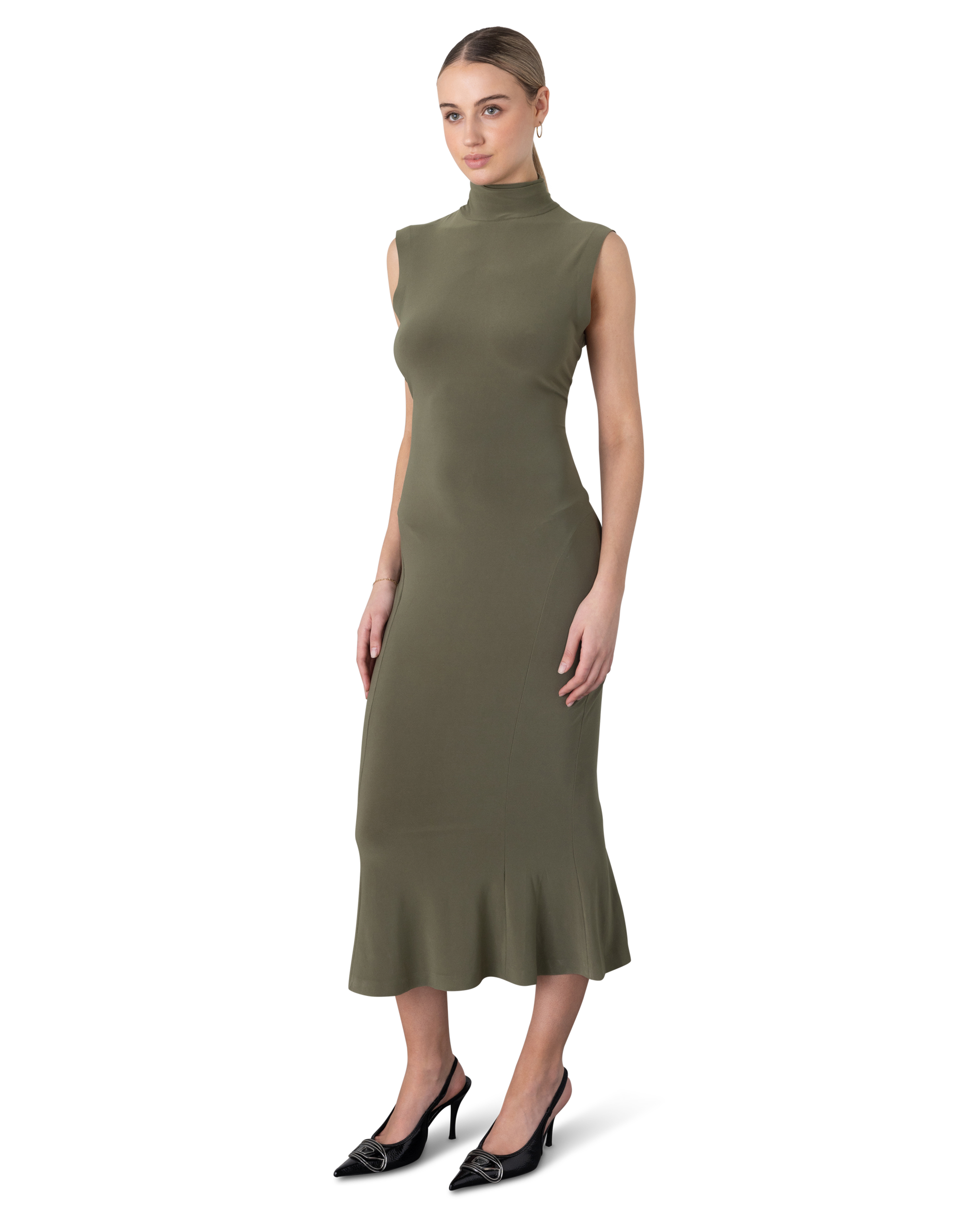 Sleeveless Turtleneck Fishtail Midi Dress