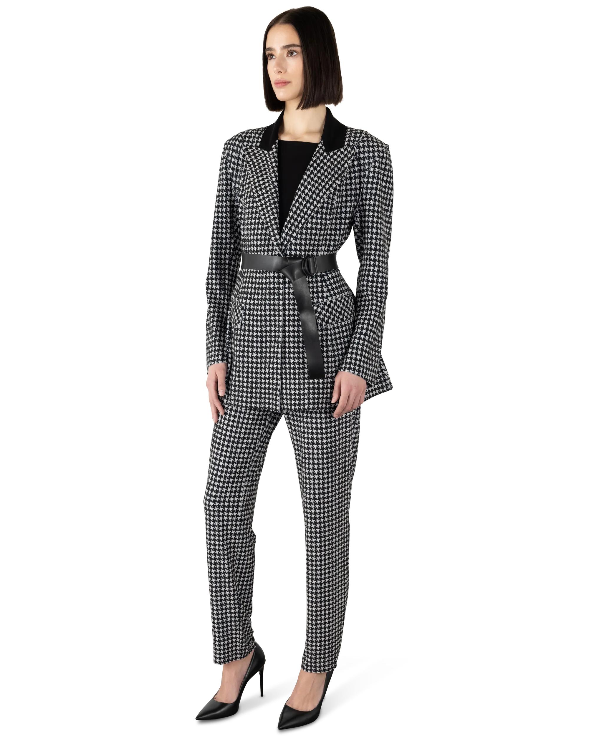 Single Breasted Houndstooth Boxy Blazer