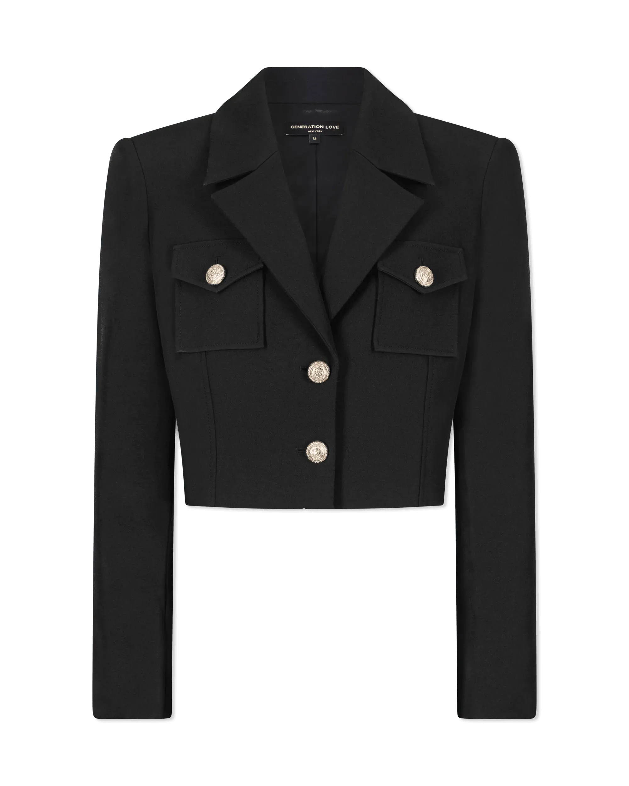 Black Cotton Blend Generation Love Karl Cropped Blazer by Generation Love | DIHSAN