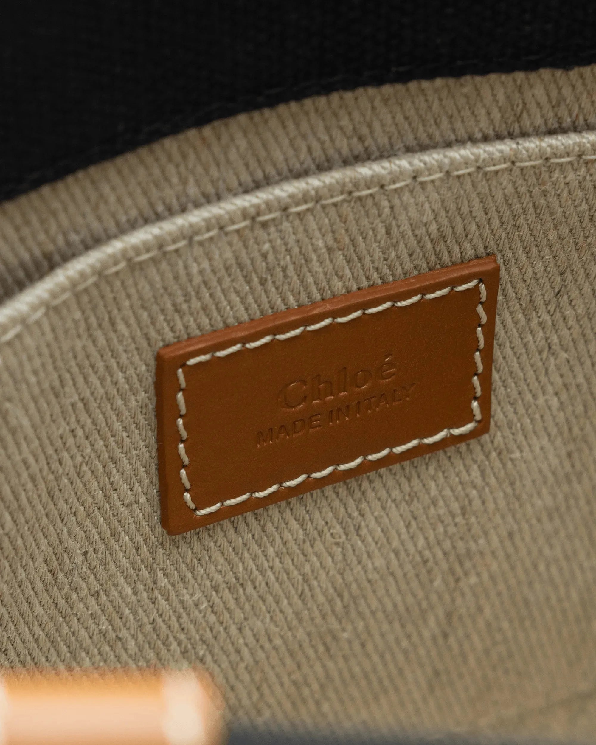 Black Calfskin Woody Linen Leather Small Tote Bag by Chloé | DIHSAN