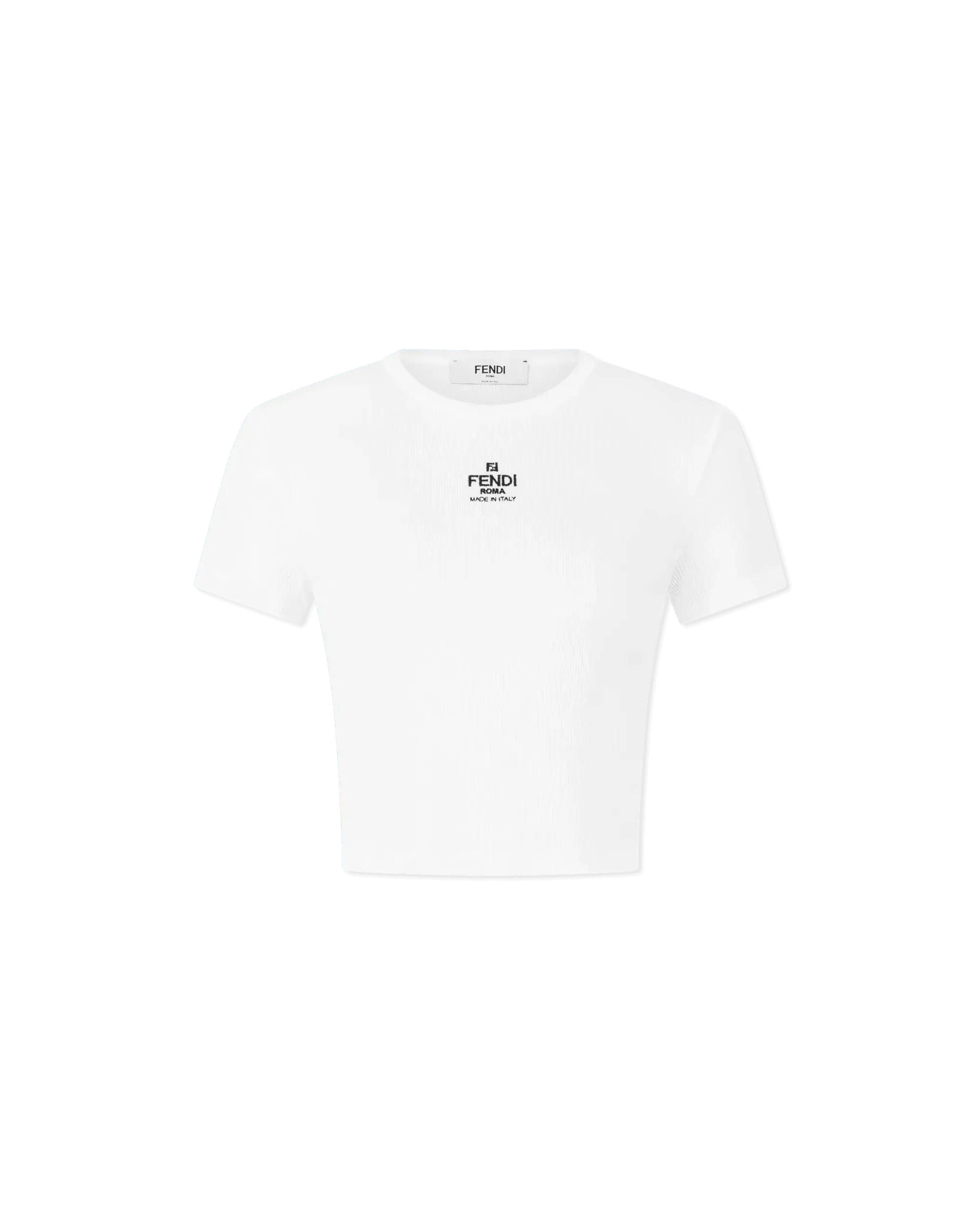 送料関税込 ◆FENDI◆RIBBED KNIT T-SHIRT WITH LOGO Fendi White Ribbed Embroidered Logo Short Sleeves T-Shirt