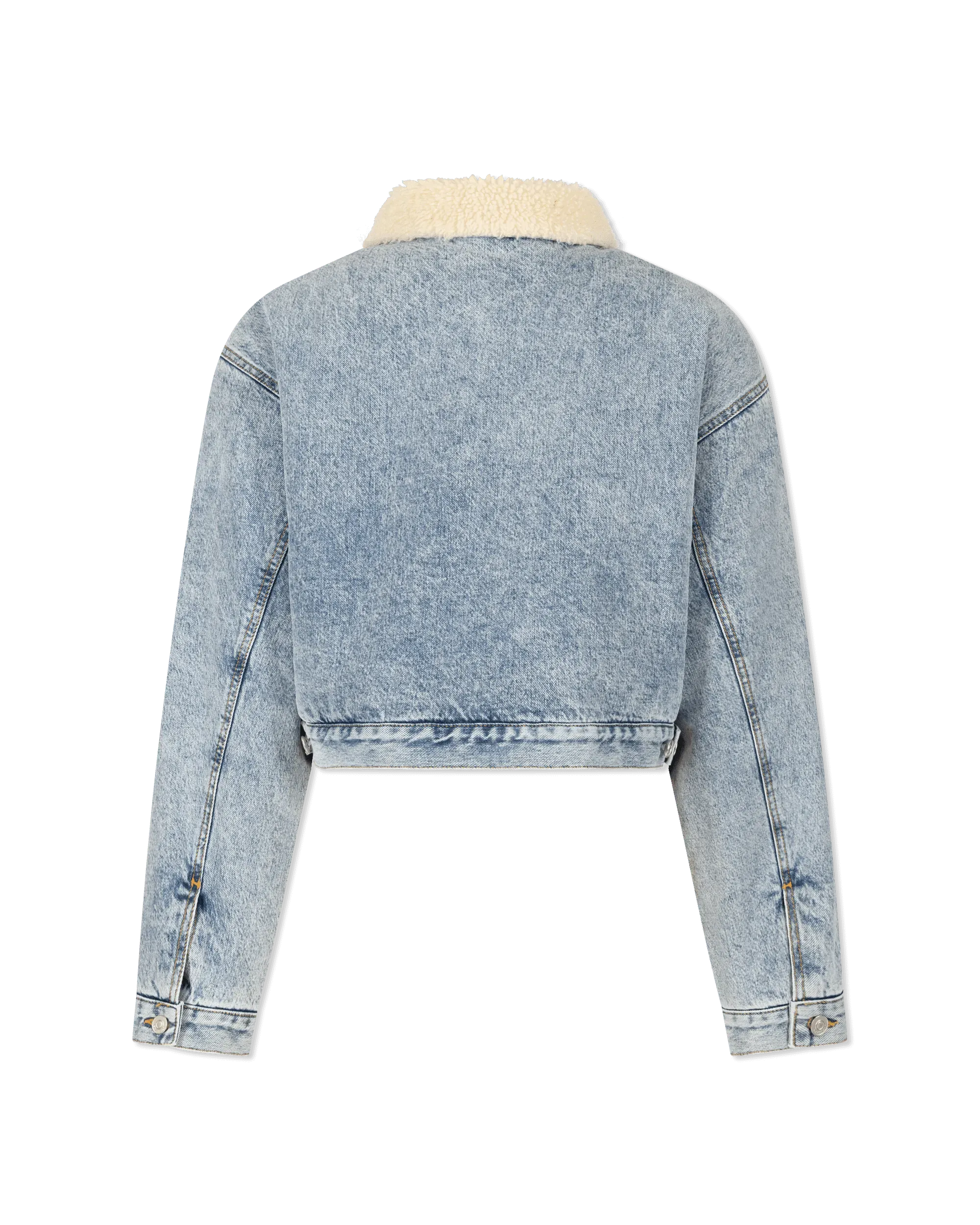 Bi Material Shearling Collar Cropped Denim Jacket - DIHSAN