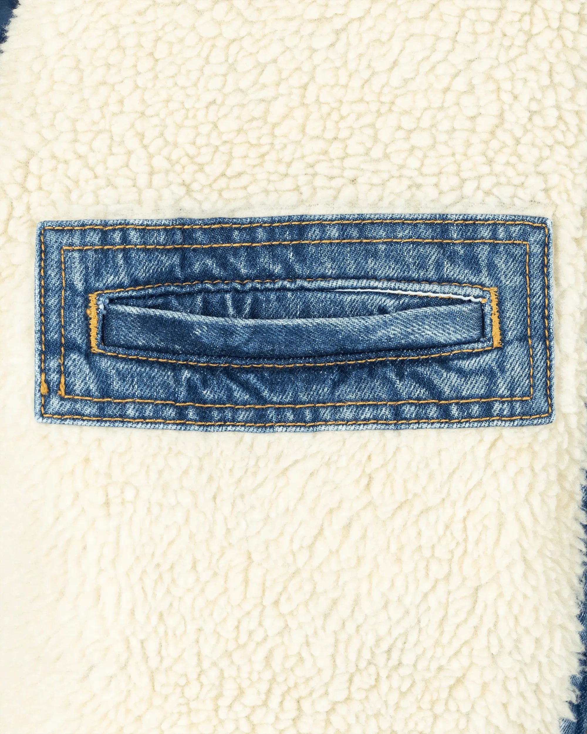 Bi Material Shearling Collar Cropped Denim Jacket - DIHSAN