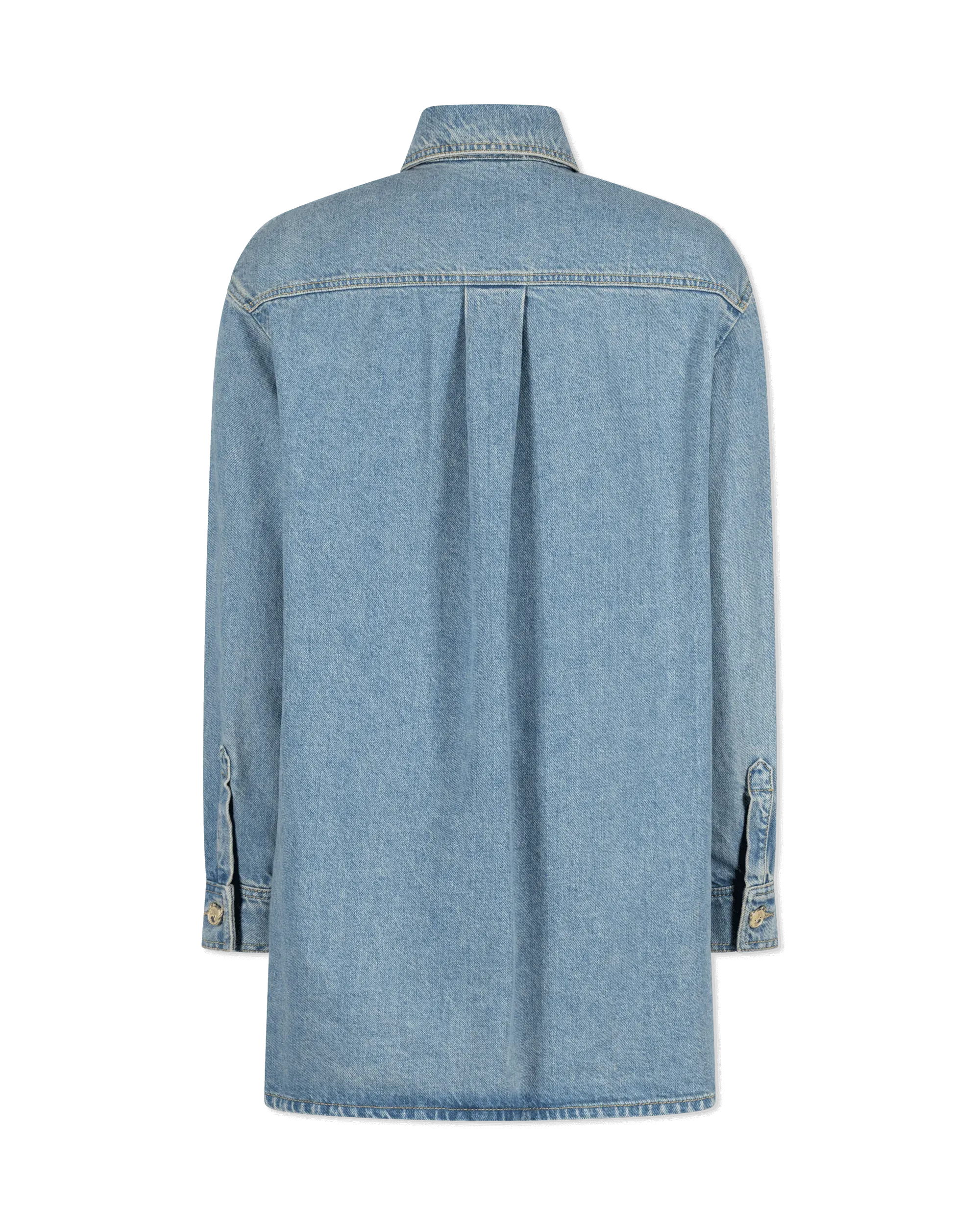 Teddy Buttons Blue Denim Shirt Dress - DIHSAN