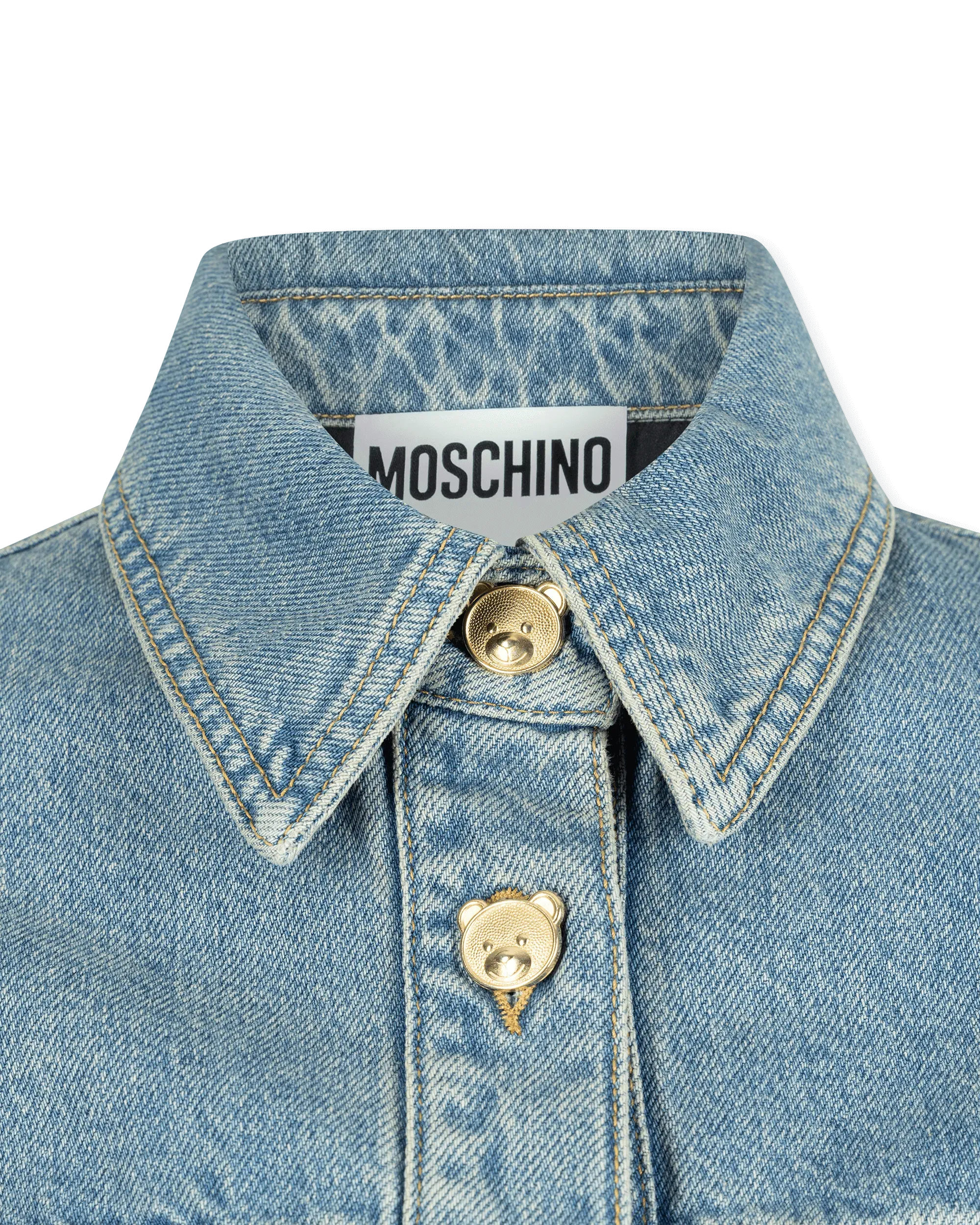 Teddy Buttons Blue Denim Shirt Dress - DIHSAN