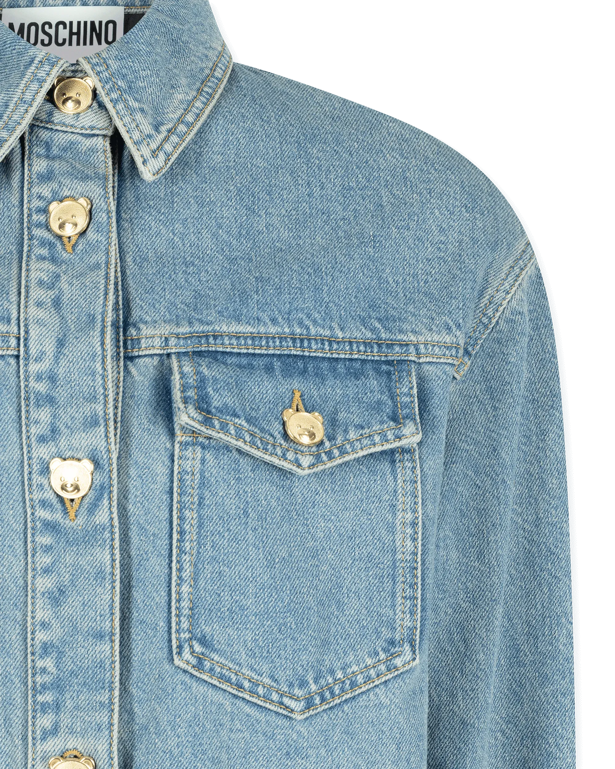 Teddy Buttons Blue Denim Shirt Dress - DIHSAN