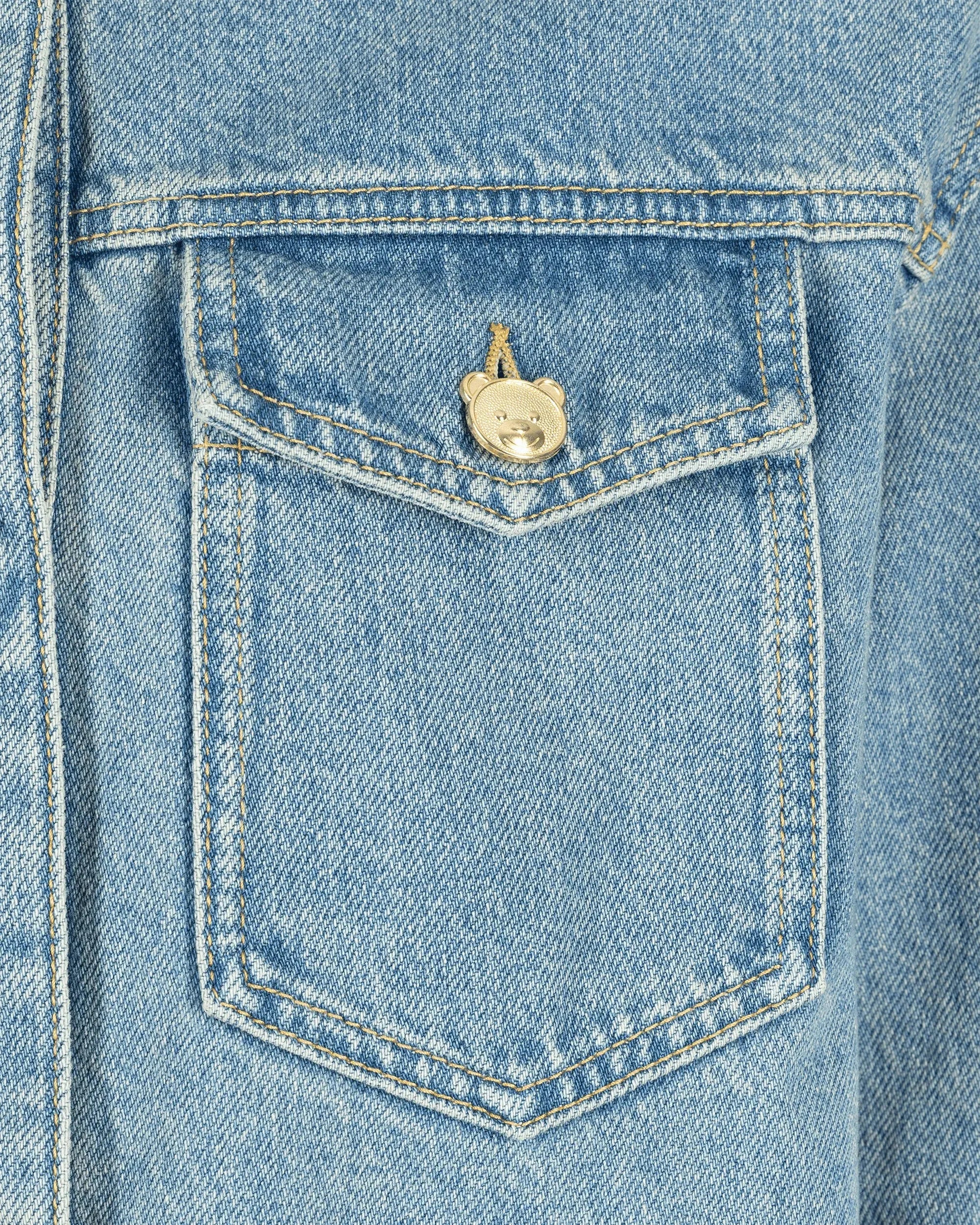 Teddy Buttons Blue Denim Shirt Dress - DIHSAN