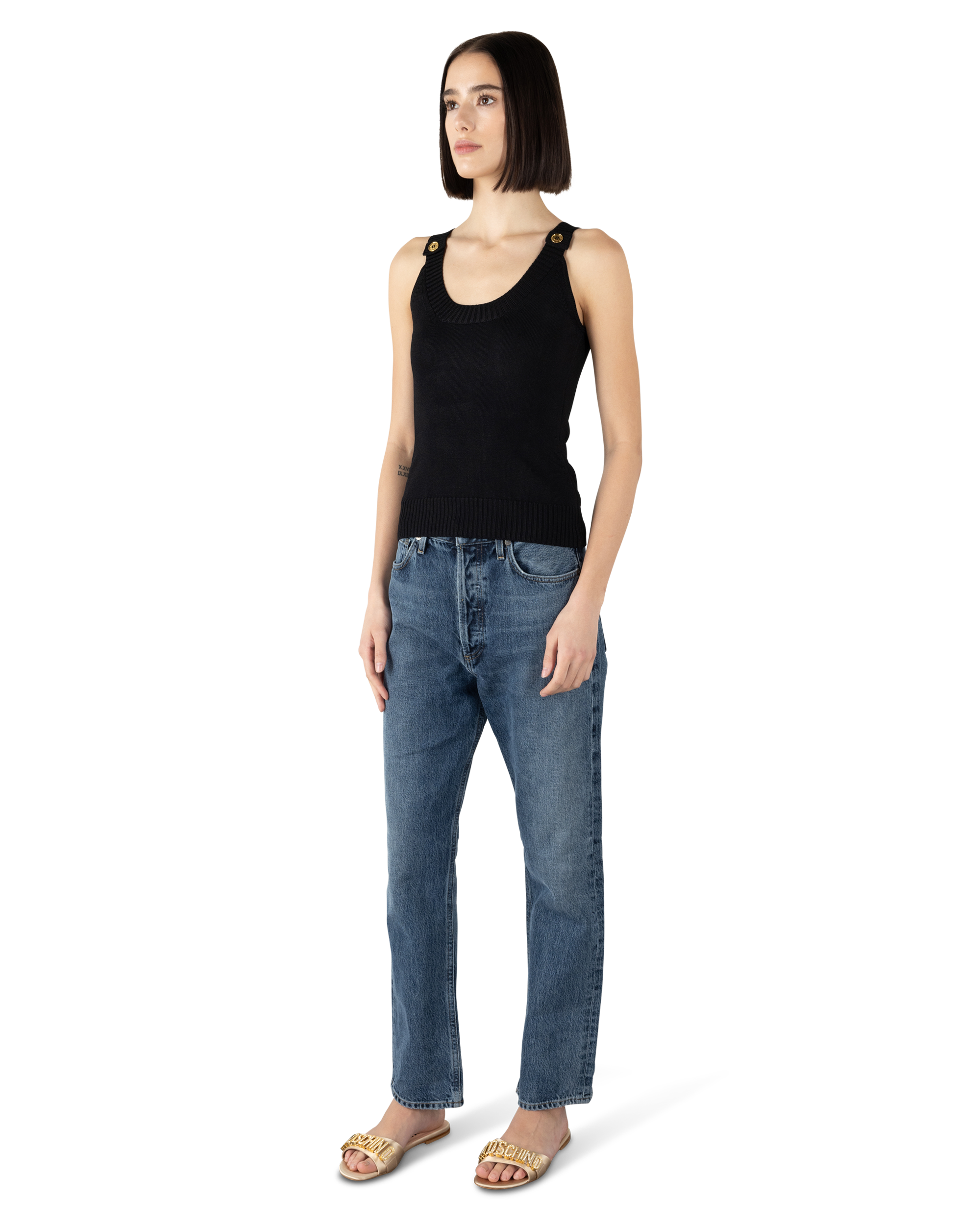 Decorative Button Ribbed Tank-Top