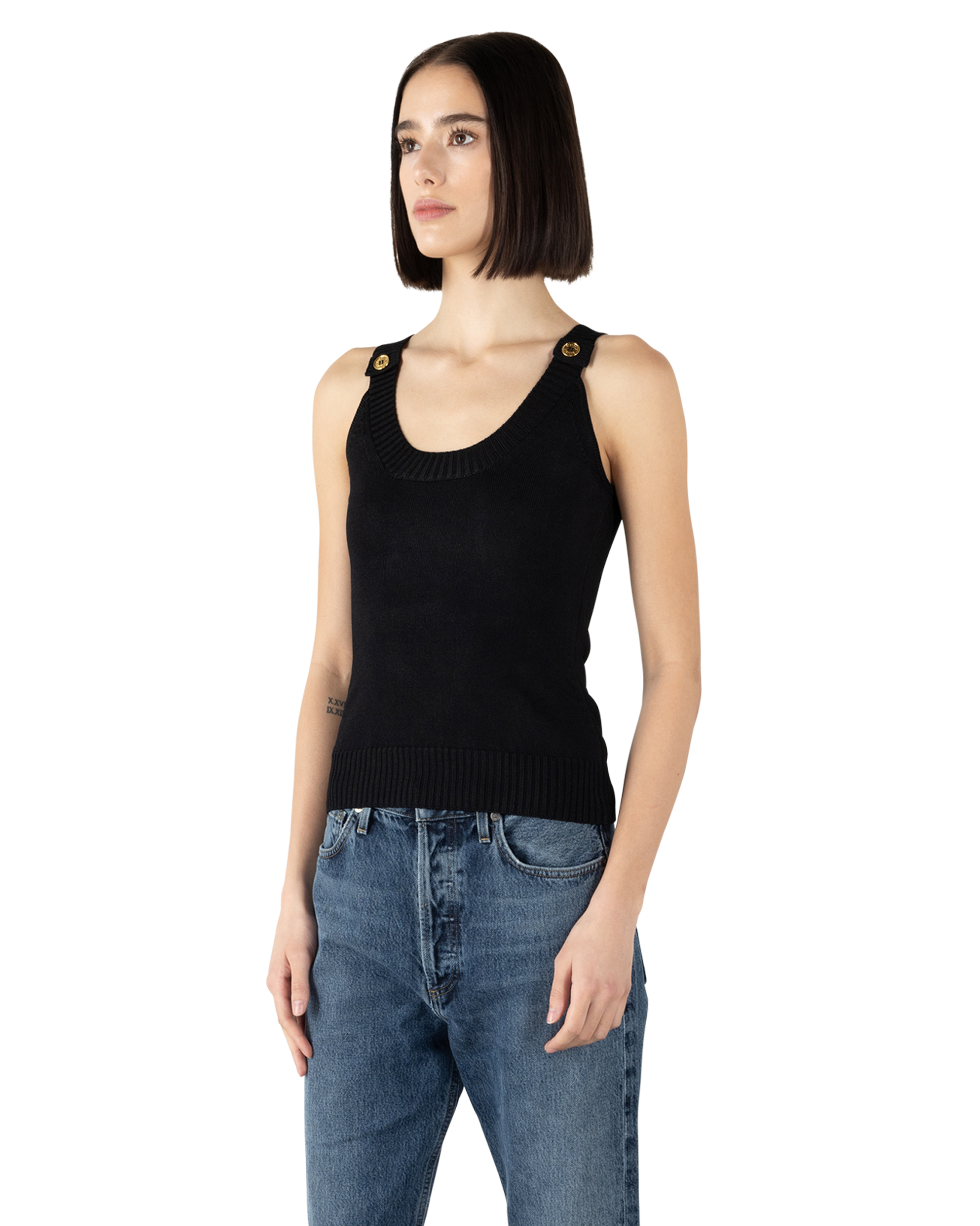 Decorative Button Ribbed Tank-Top