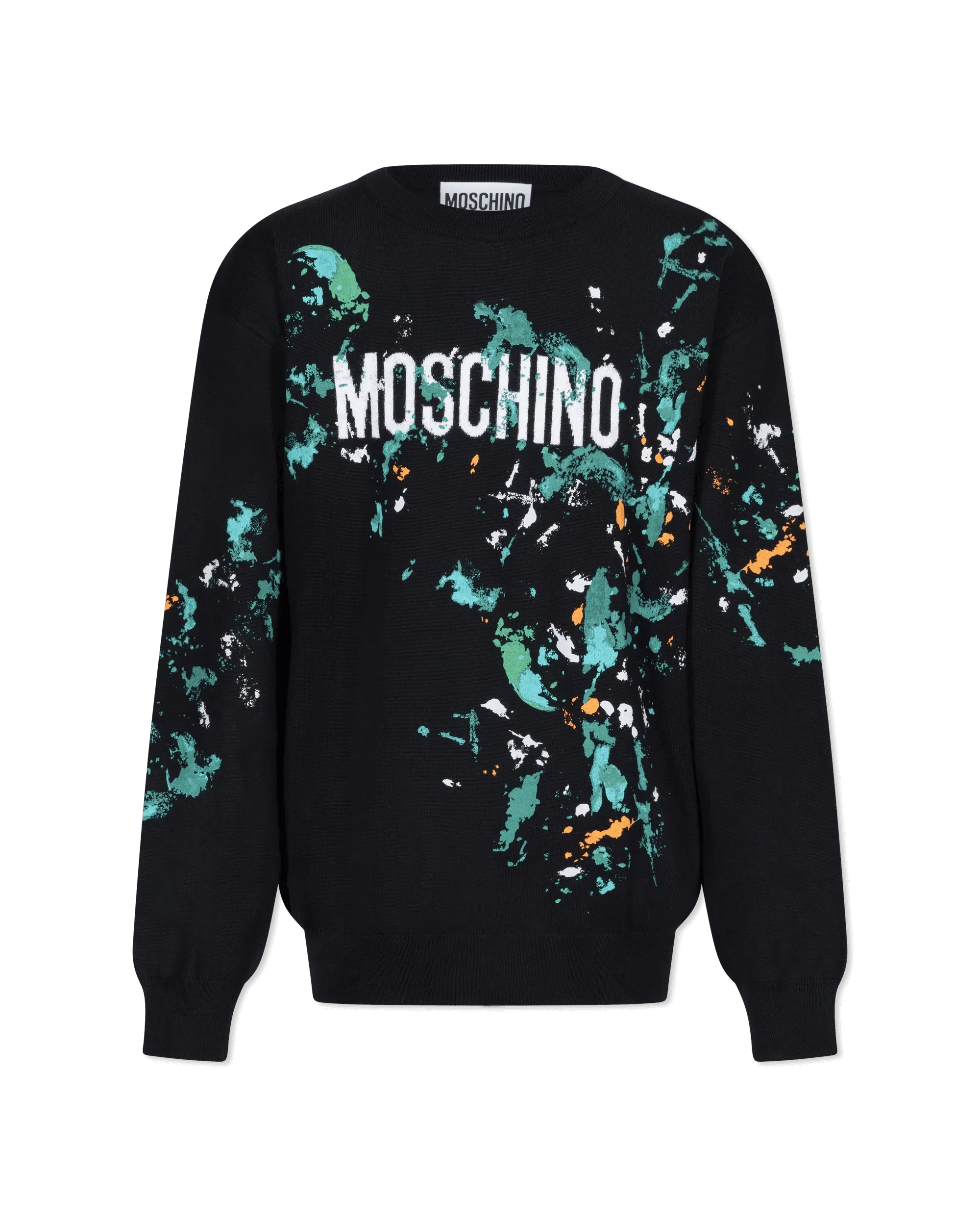 Painted Effect Wool Sweater With Logo - DIHSAN