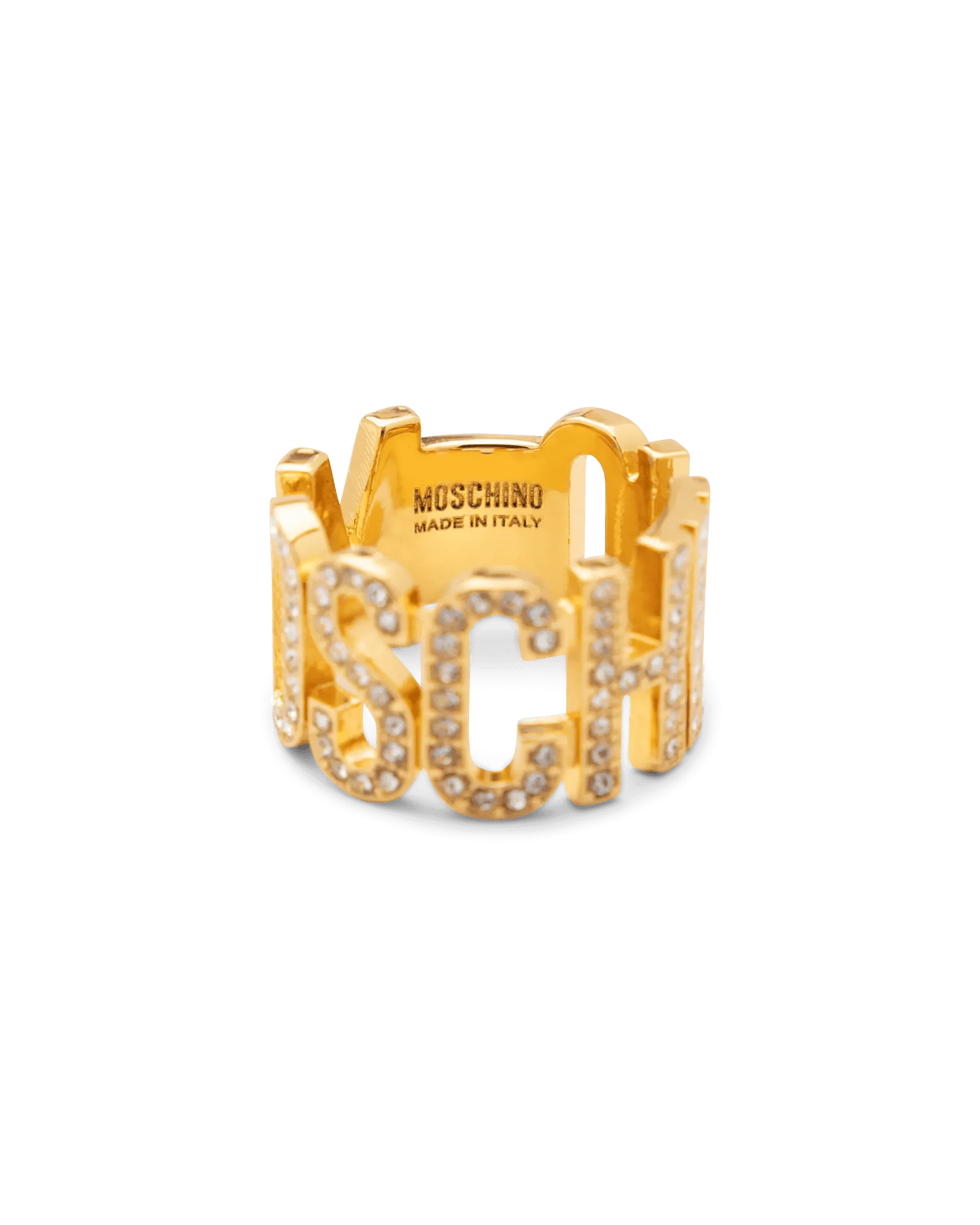 Iced Logo Lettering Embellished Ring - DIHSAN