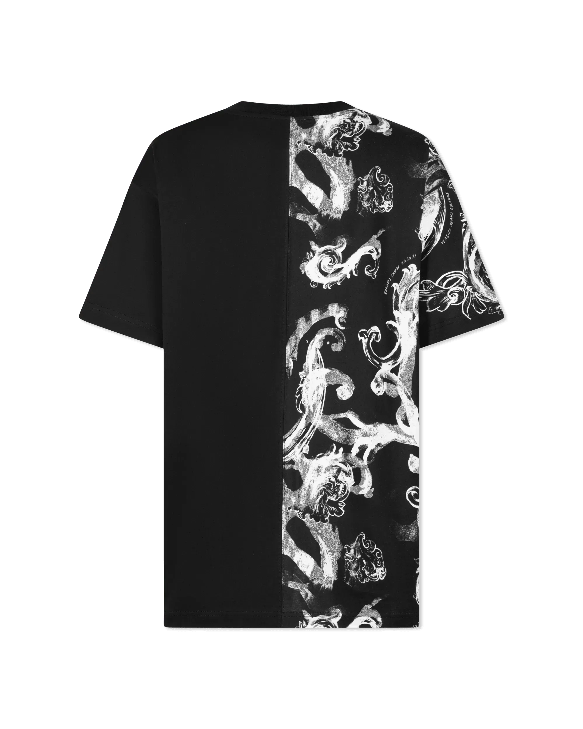 Black Cotton Watercolor Half Baroque Print T-Shirt by Versace Jeans Couture | DIHSAN
