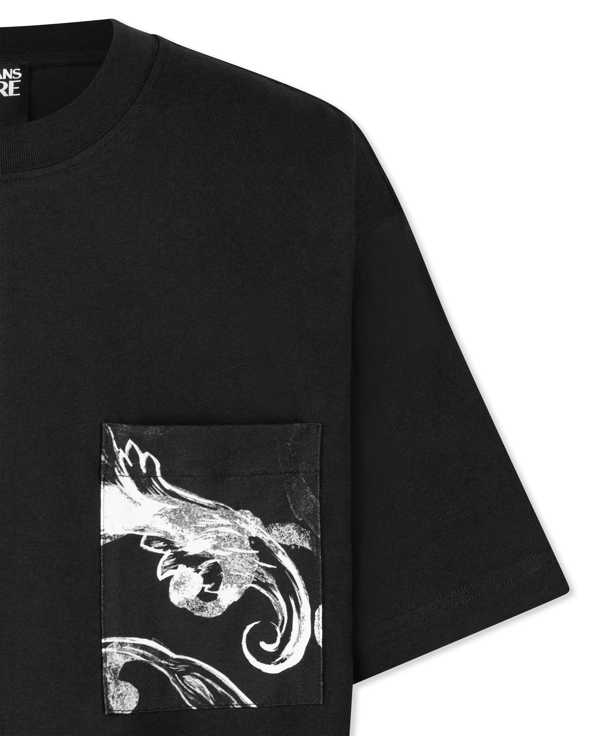 Black Cotton Watercolor Half Baroque Print T-Shirt by Versace Jeans Couture | DIHSAN