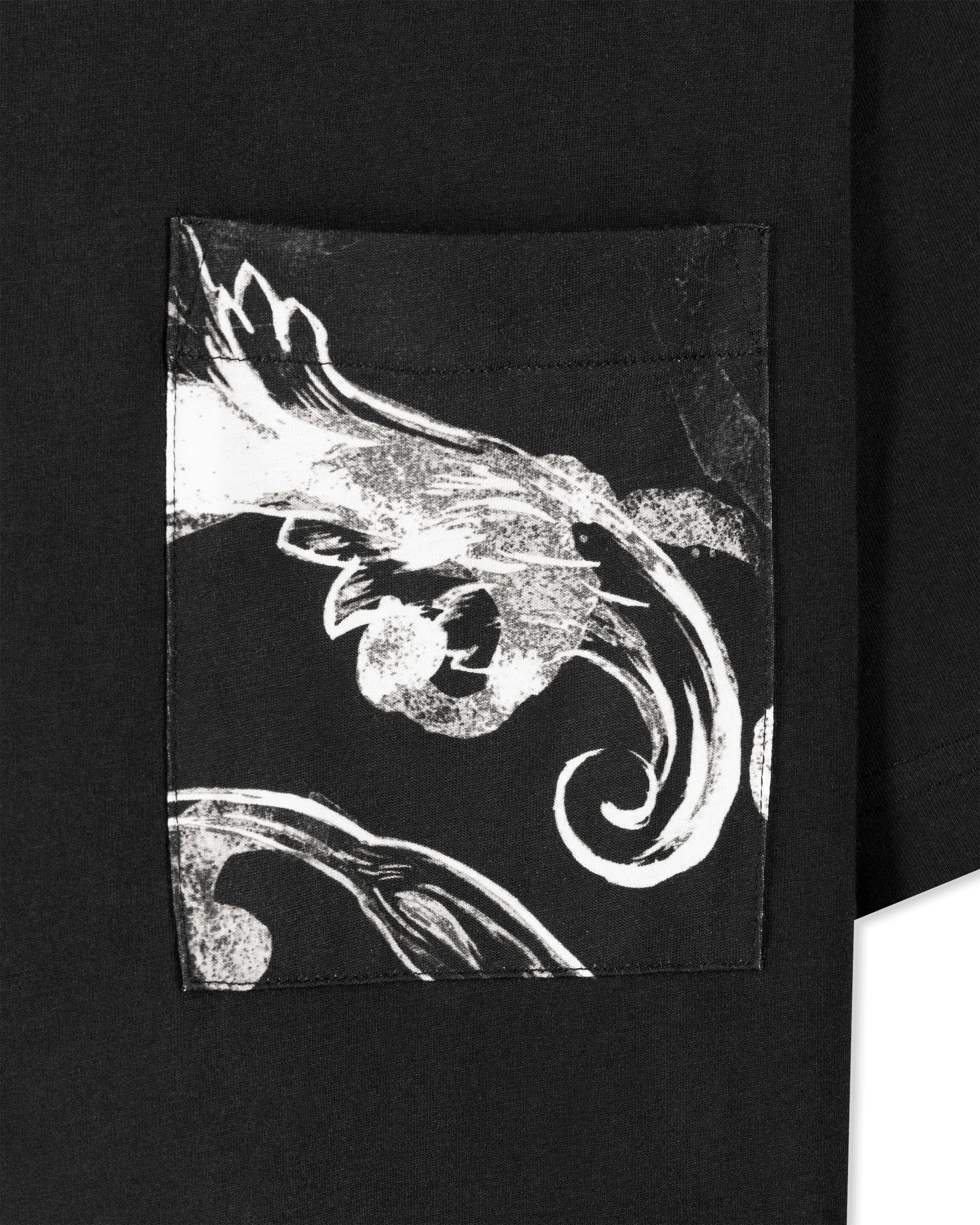 Black Cotton Watercolor Half Baroque Print T-Shirt by Versace Jeans Couture | DIHSAN