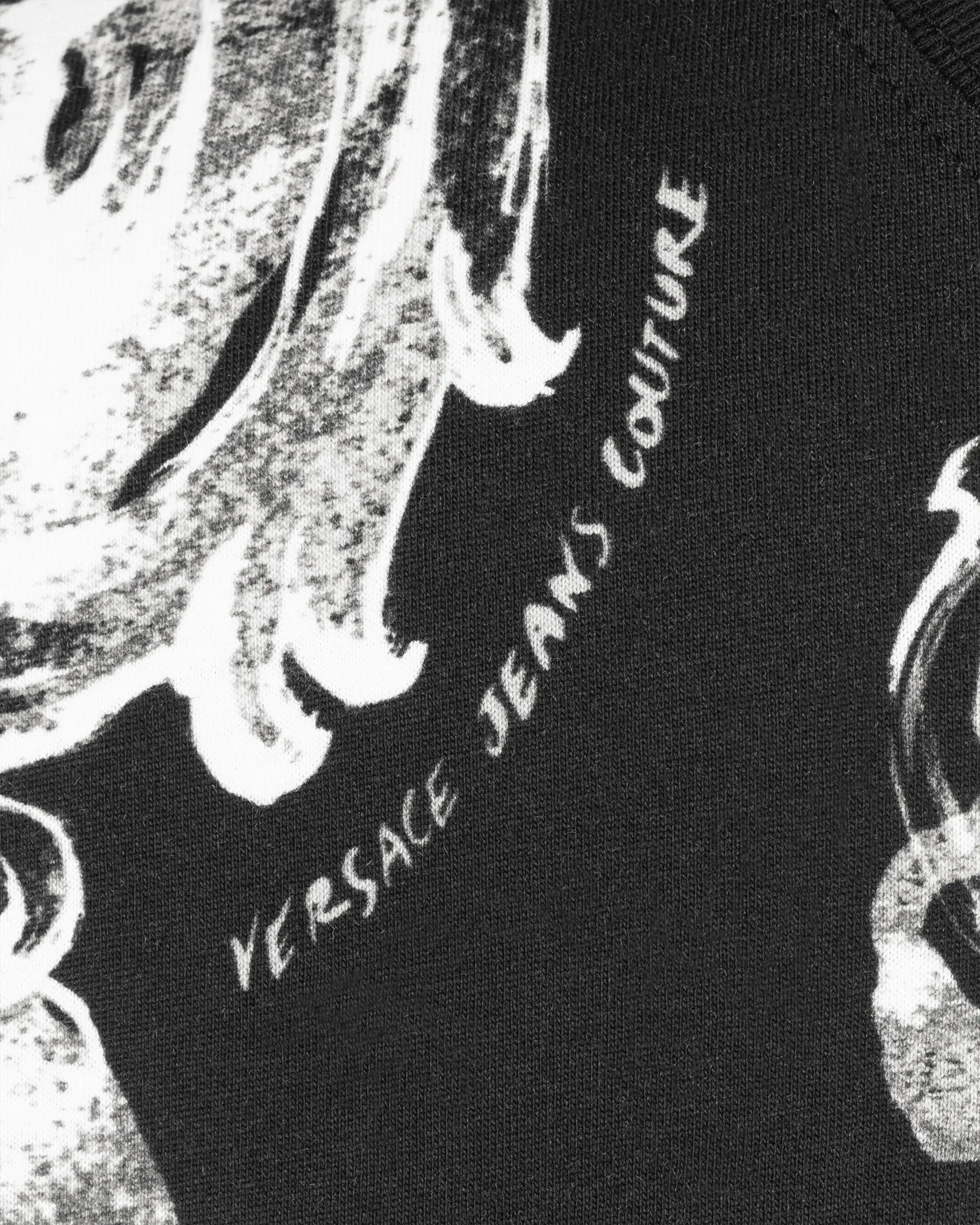 Black Cotton Watercolor Half Baroque Print T-Shirt by Versace Jeans Couture | DIHSAN