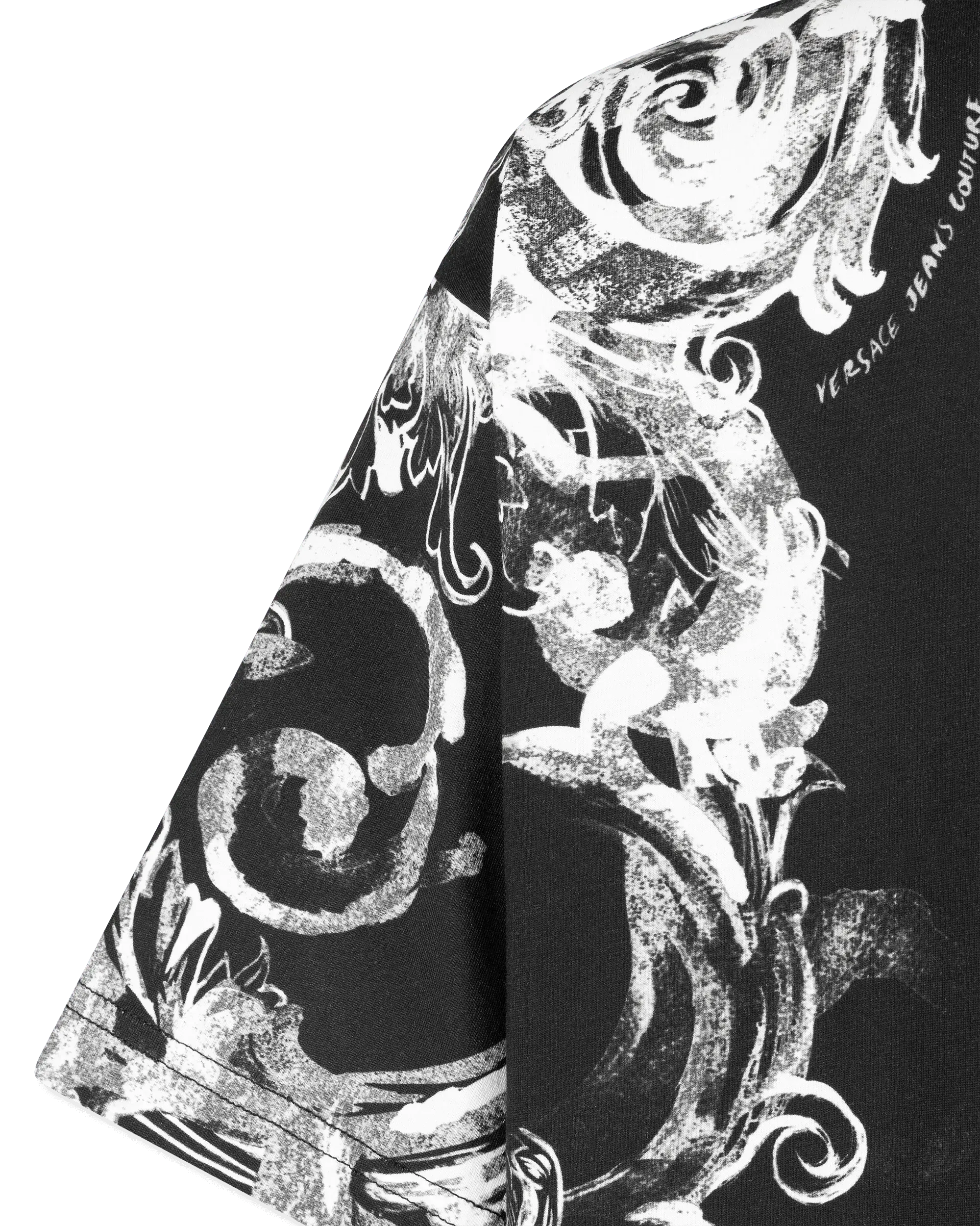 Black Cotton Watercolor Half Baroque Print T-Shirt by Versace Jeans Couture | DIHSAN