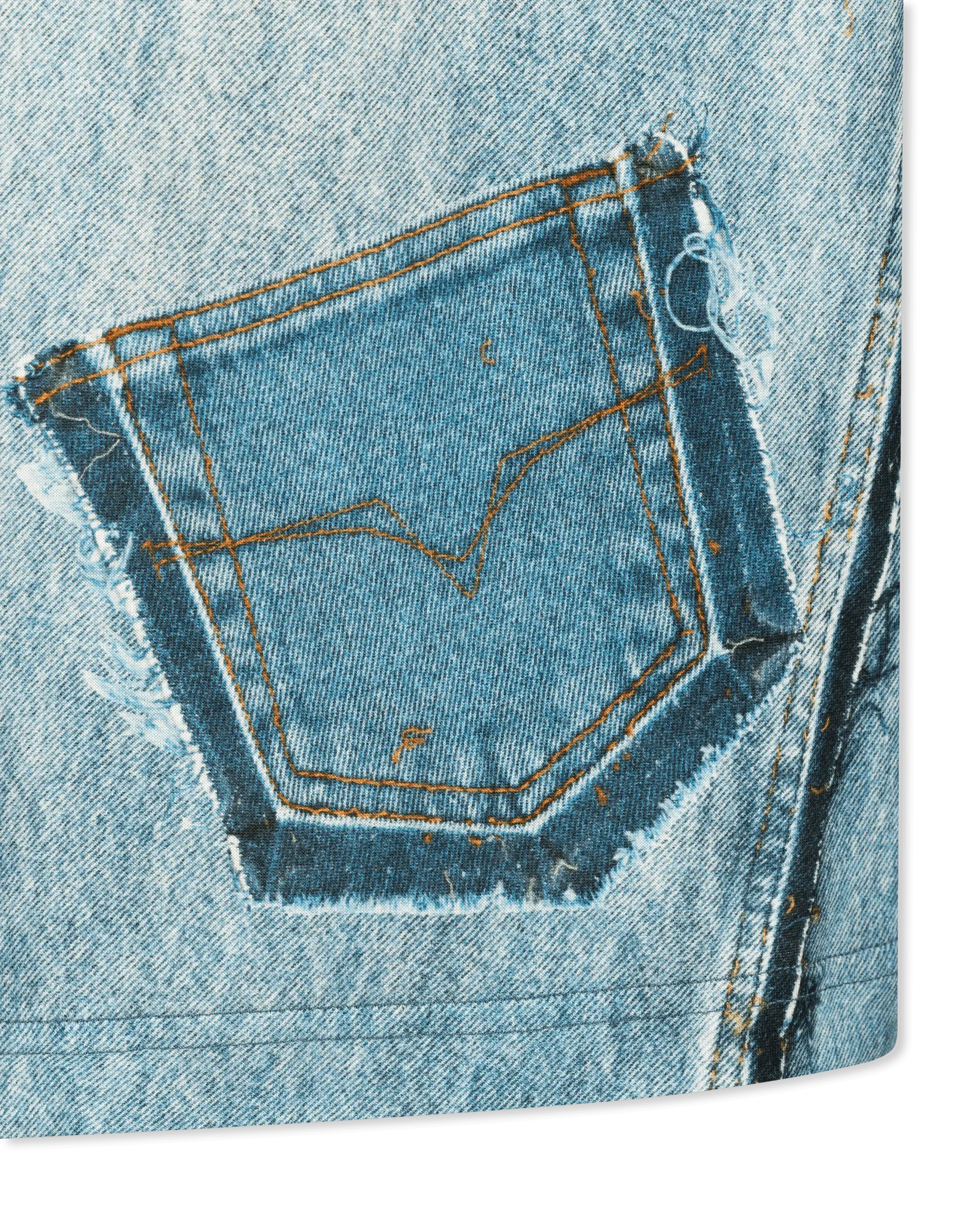 Denim Print Cotton T-Shirt - DIHSAN
