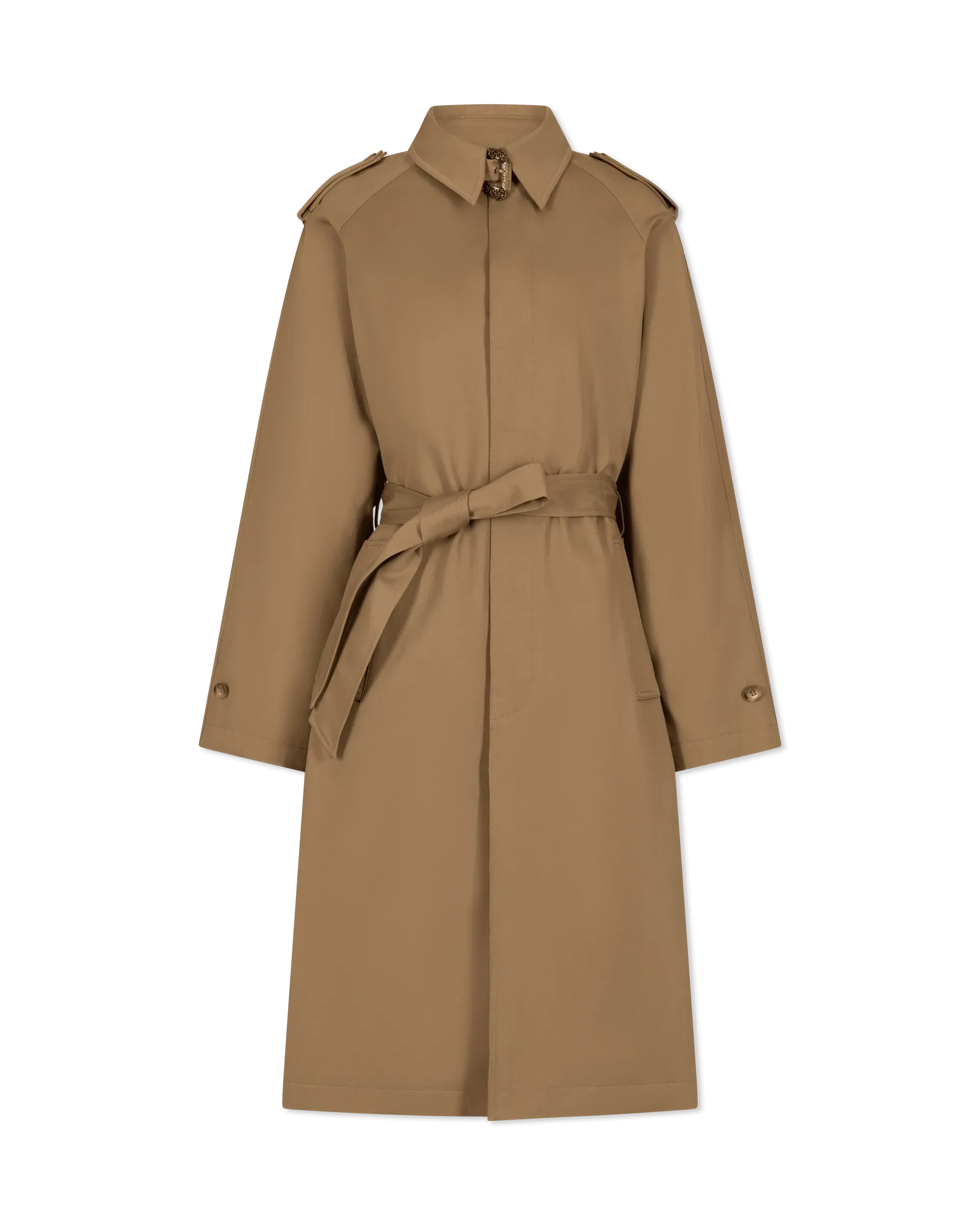 Baroque Buckle Ruffled Trench Coat - DIHSAN