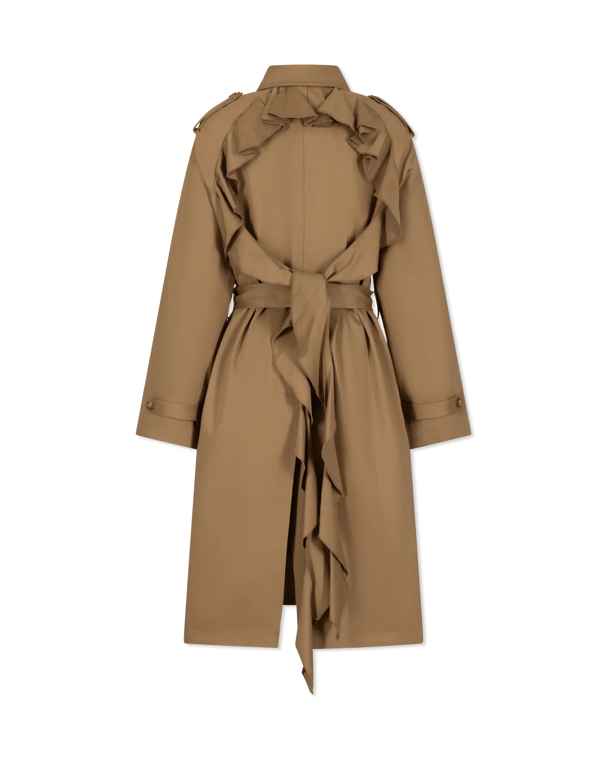 Baroque Buckle Ruffled Trench Coat - DIHSAN